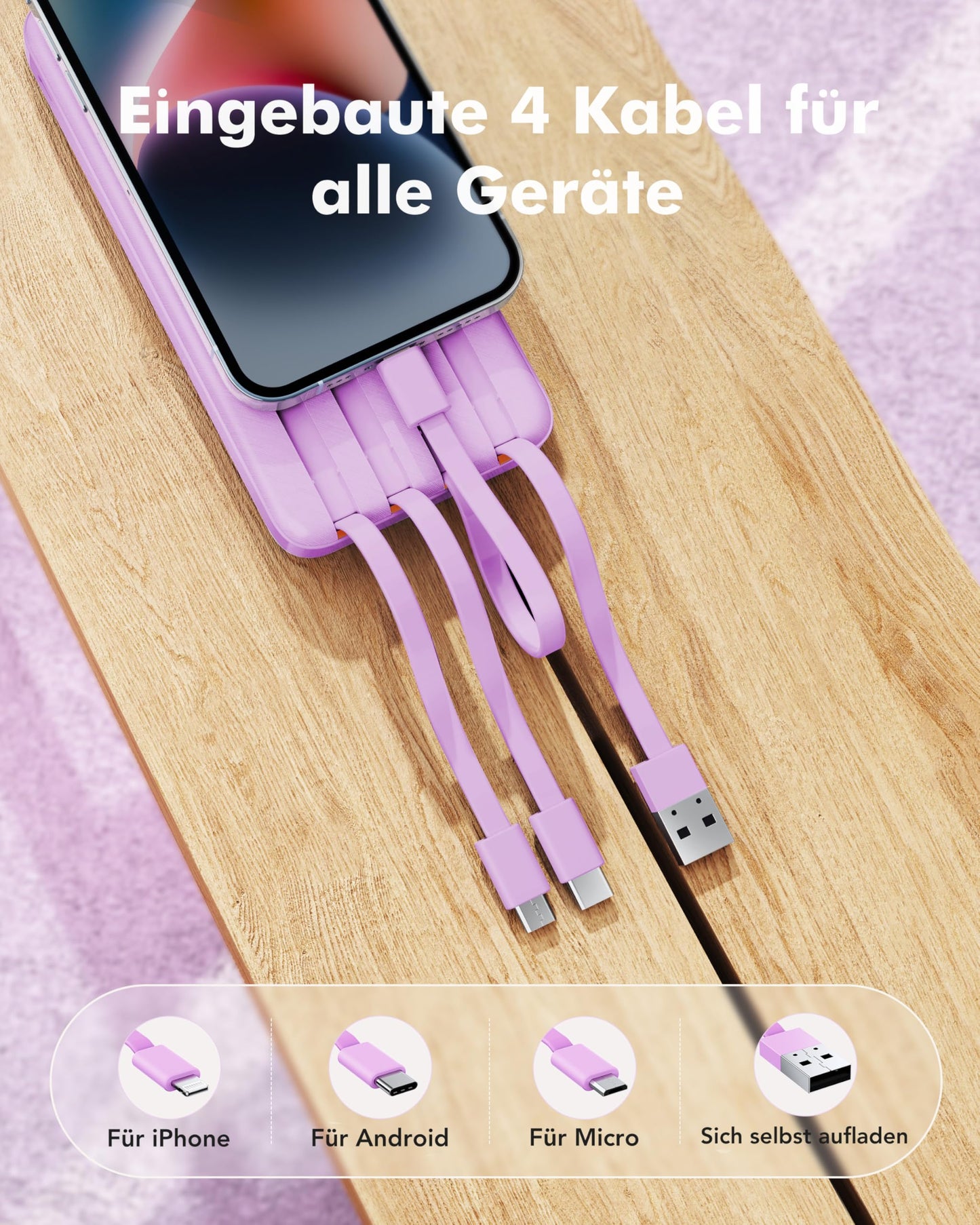 Charmast Power Bank, 22.5W Power Bank 20000mAh with 4 Cables-Purple - C2065