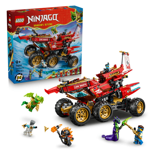 LEGO NINJAGO Desert Sailor - 3-in-1 ninja playset, convertible into flying boat, car & motorcycle - including 6 minifigures - gift idea for boys aged 9 and up and Dragons Rising fans - 71869