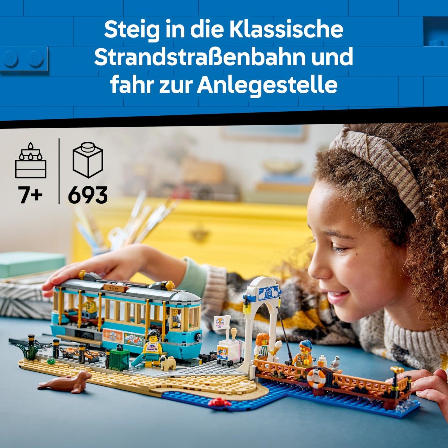 LEGO City Classic Beach Tram Toy - Model Building with Rail Track, Street Scene, 5 Minifigures and 5 Animal Figures - Birthday Gift for Boys Ages 7 and Up - 60506