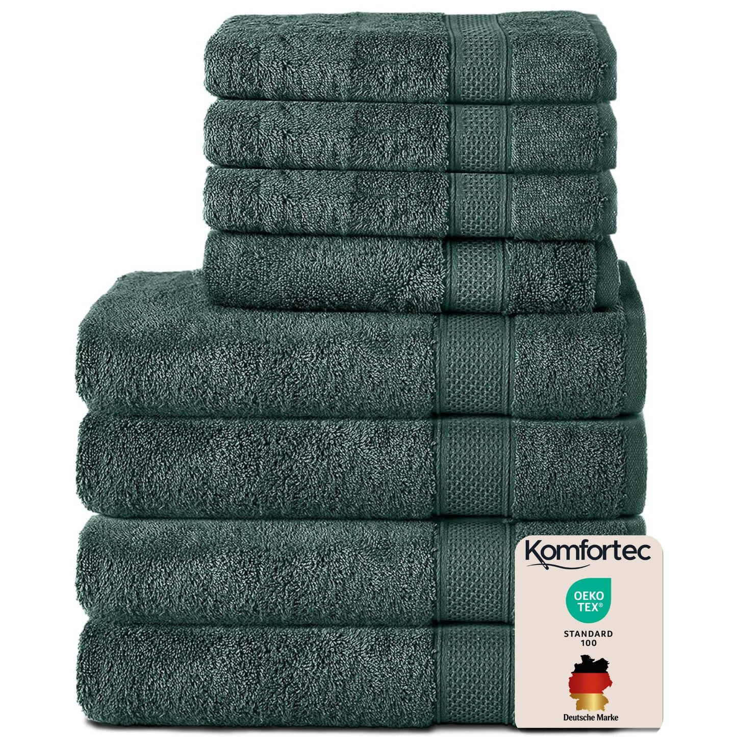 Komfortec set of 8 towels, 4 bath towels 70x140 cm & 4 hand towels 50x100 cm, 100% cotton terry cloth, fluffy and absorbent, dark green - 4er-50x100-und-4er-70x140-dunkelgrun-amz