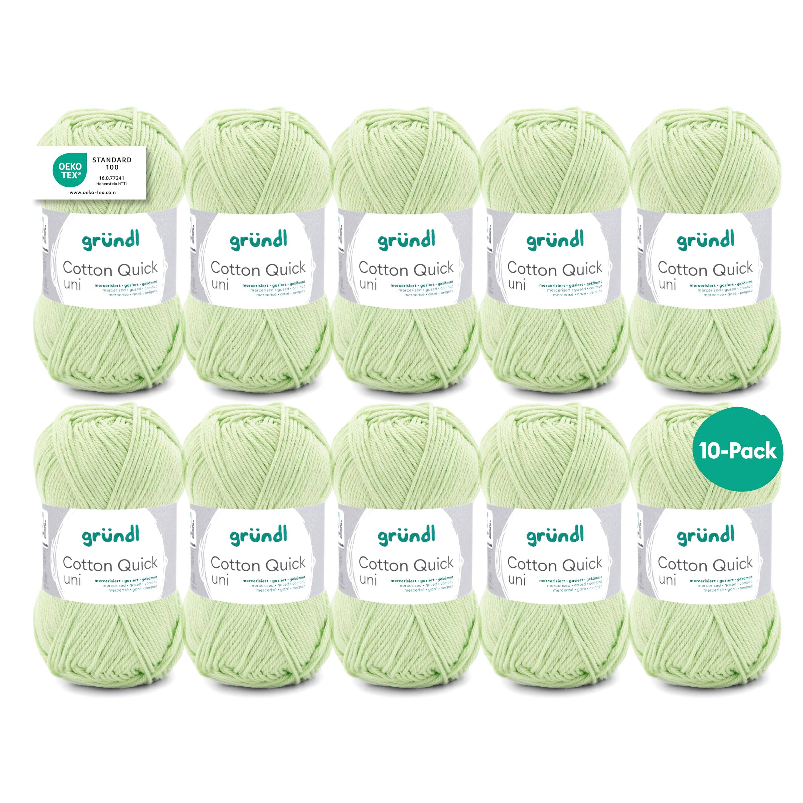 Gründl Wolle Cotton Quick uni - thin wool for crocheting - knitting yarn - crochet yarn - shiny and skin-friendly - 100% cotton - 10 balls 50 g / 125 m - needle size 3-4 - lime green - 865-164