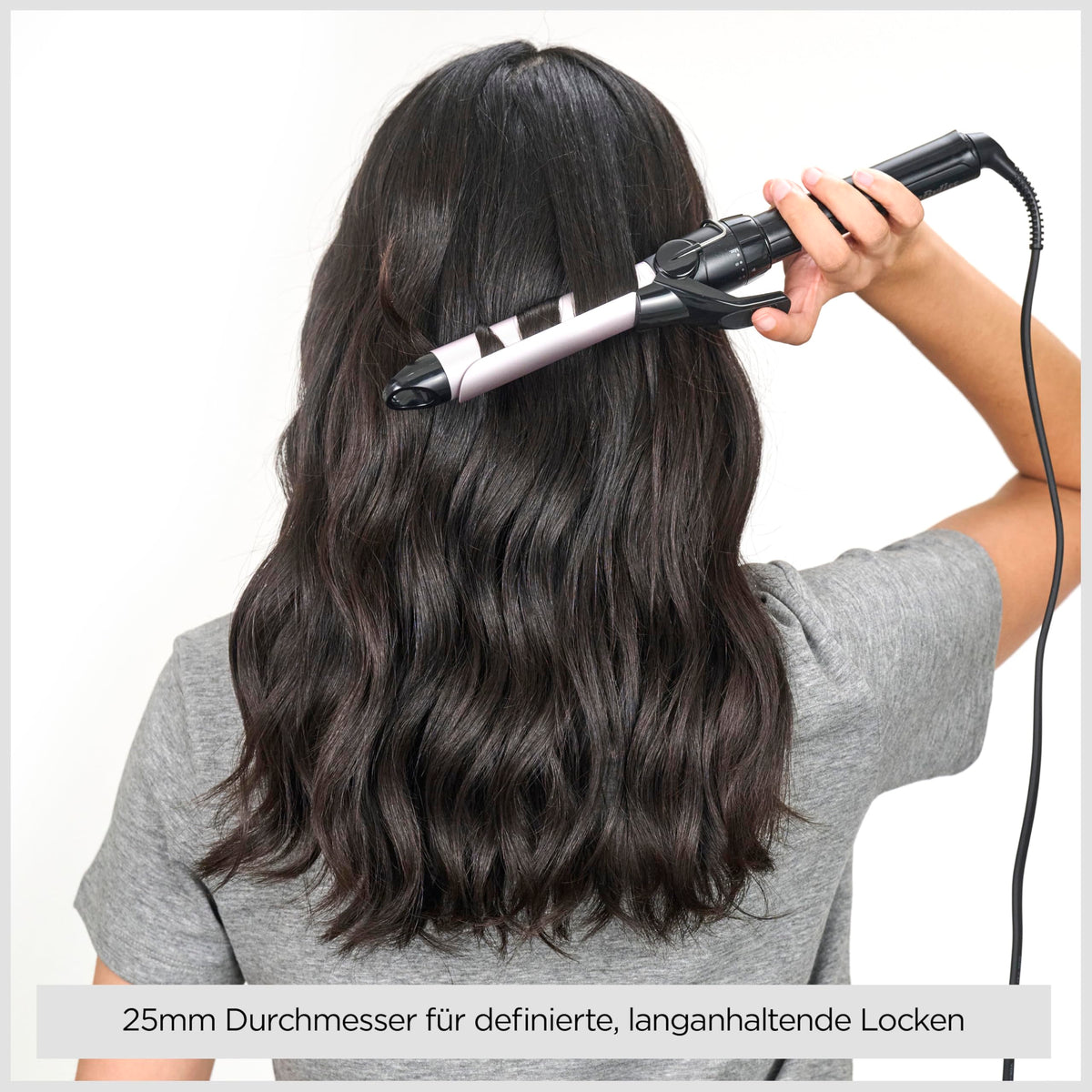 BaByliss 25mm Curling Iron – Satin Touch Coating, 10 Heat Settings, Professional Styling Tool with Integrated Stand, Black & Pink, C325E