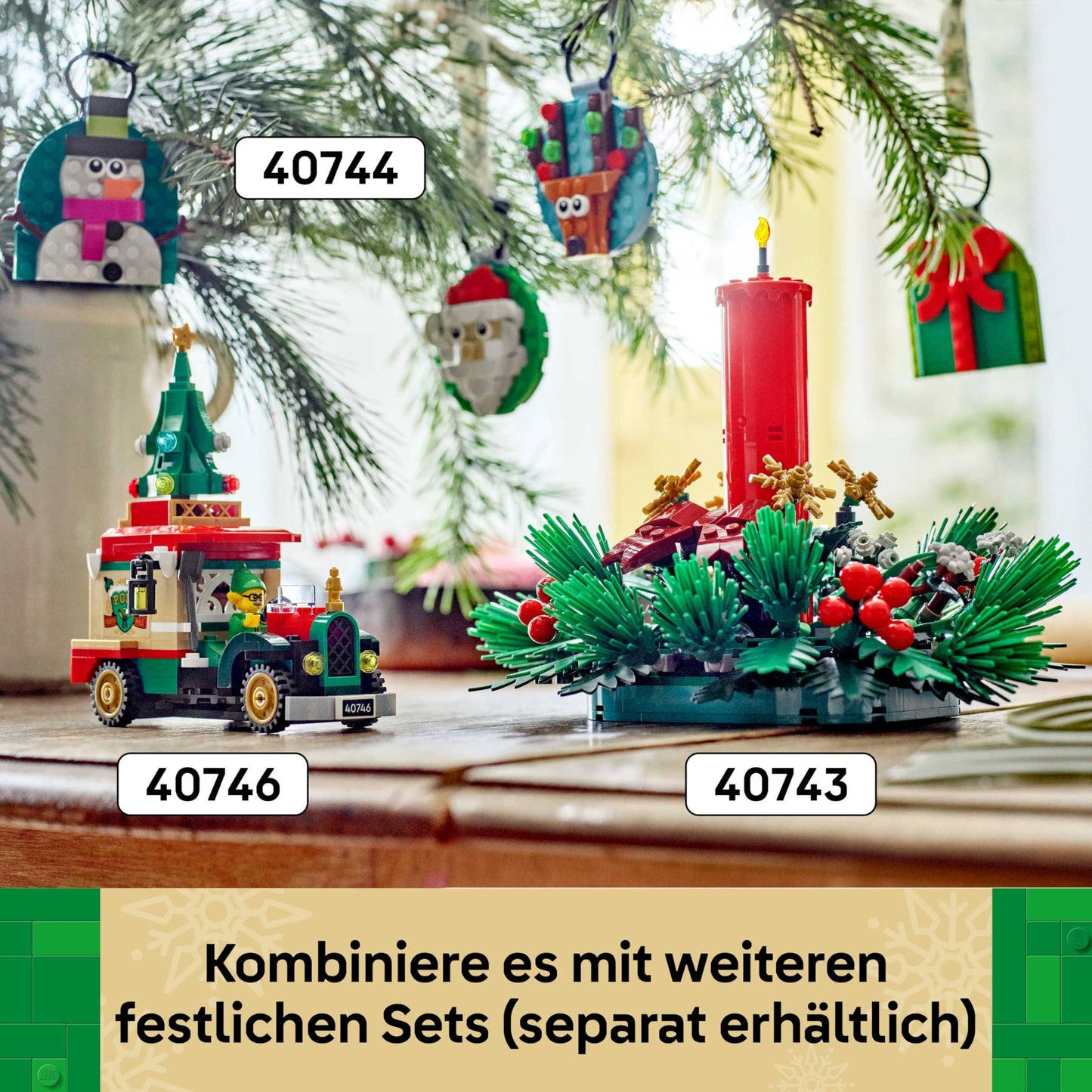 LEGO Christmas arrangement - DIY table decoration and candlestick with berries, stars, leaves - craft set for children and family - Christmas gift for girls and boys aged 12 and over - 40743