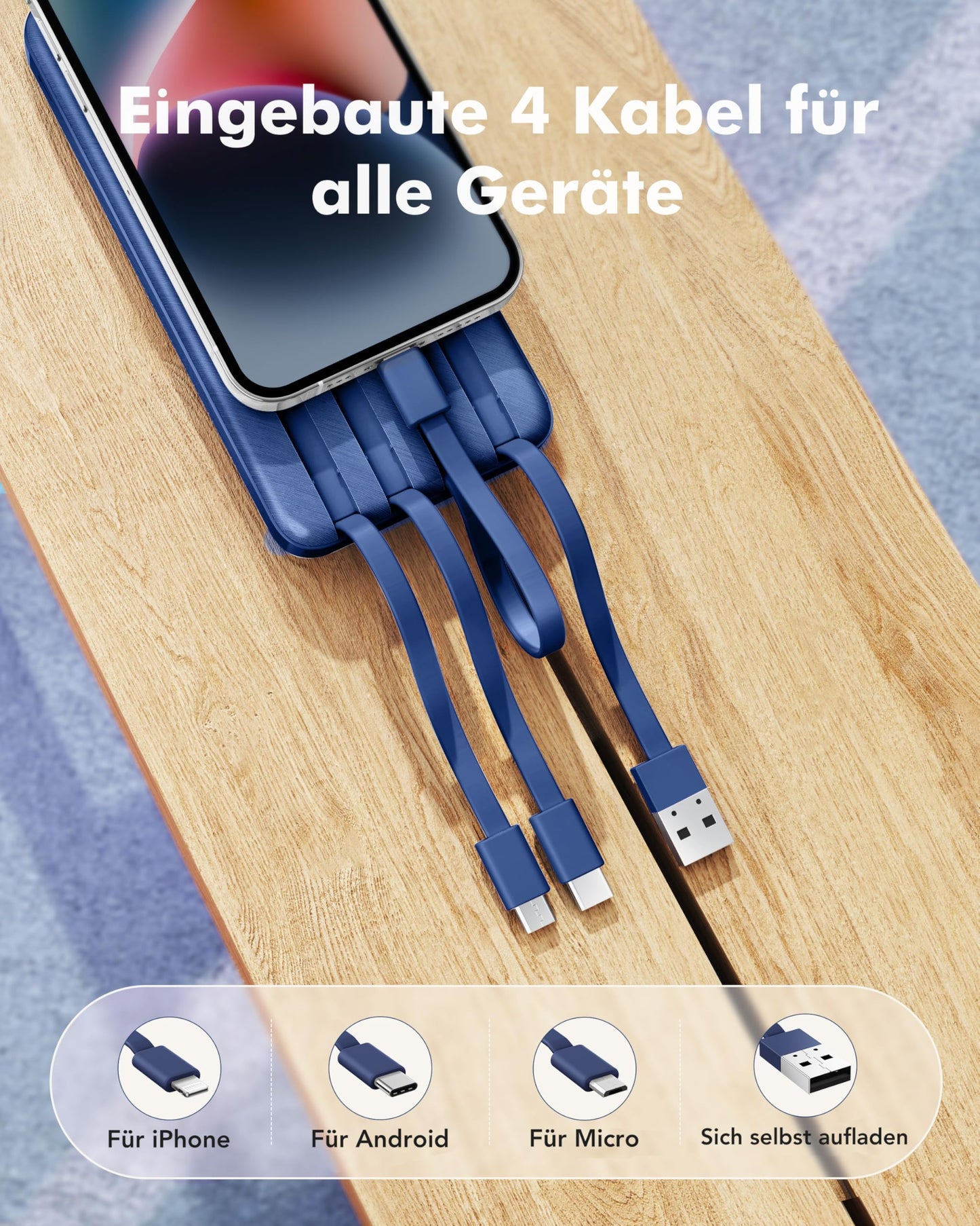 Charmast Power Bank, 22.5W Powerbank 20000mAh with 4 cables-Blue - C2065