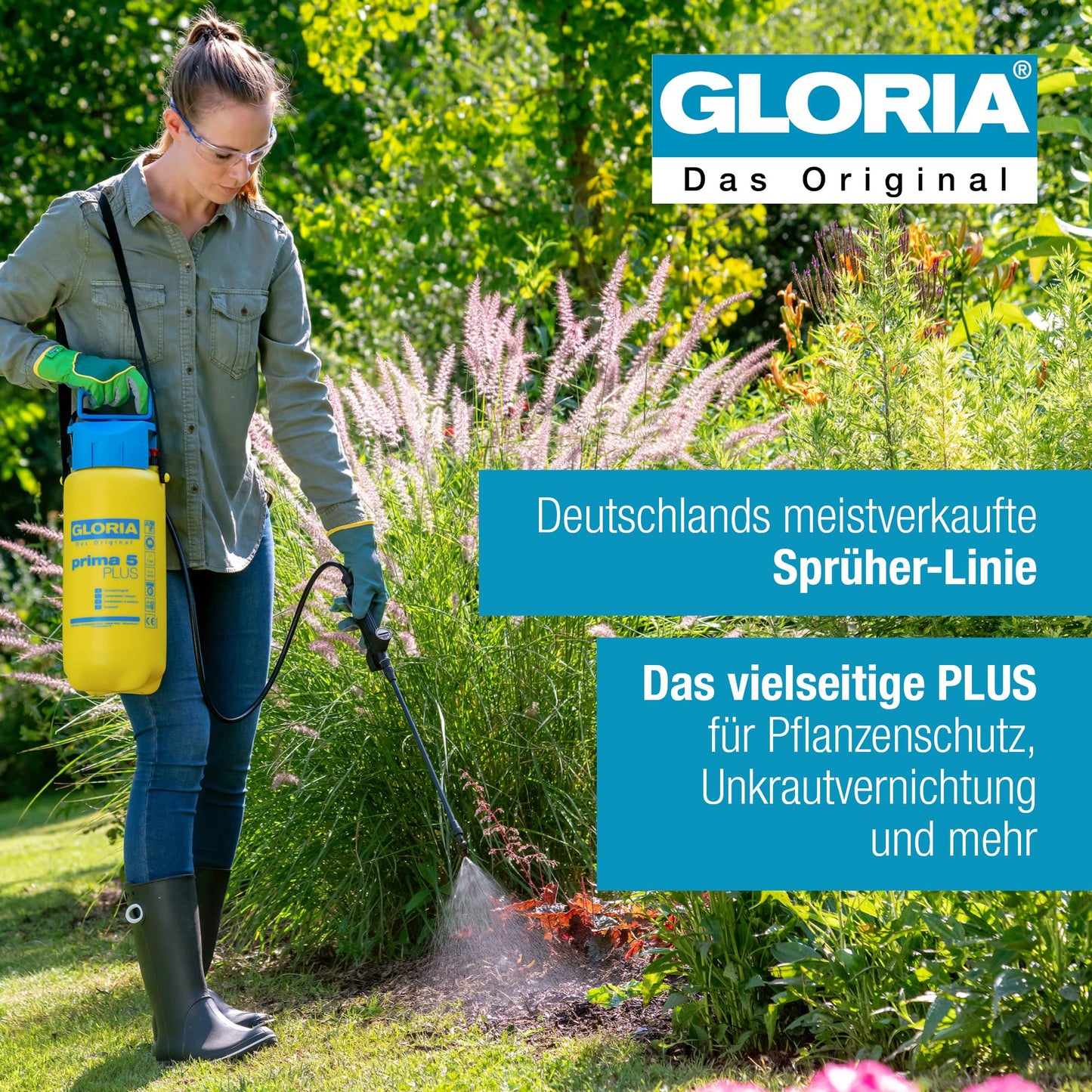 GLORIA pressure sprayer prima 5 Plus | Acid-resistant pressure sprayer 5 liters for acetic acid, pesticides & weed killers | Garden sprayer with extension lance - 000106.0000
