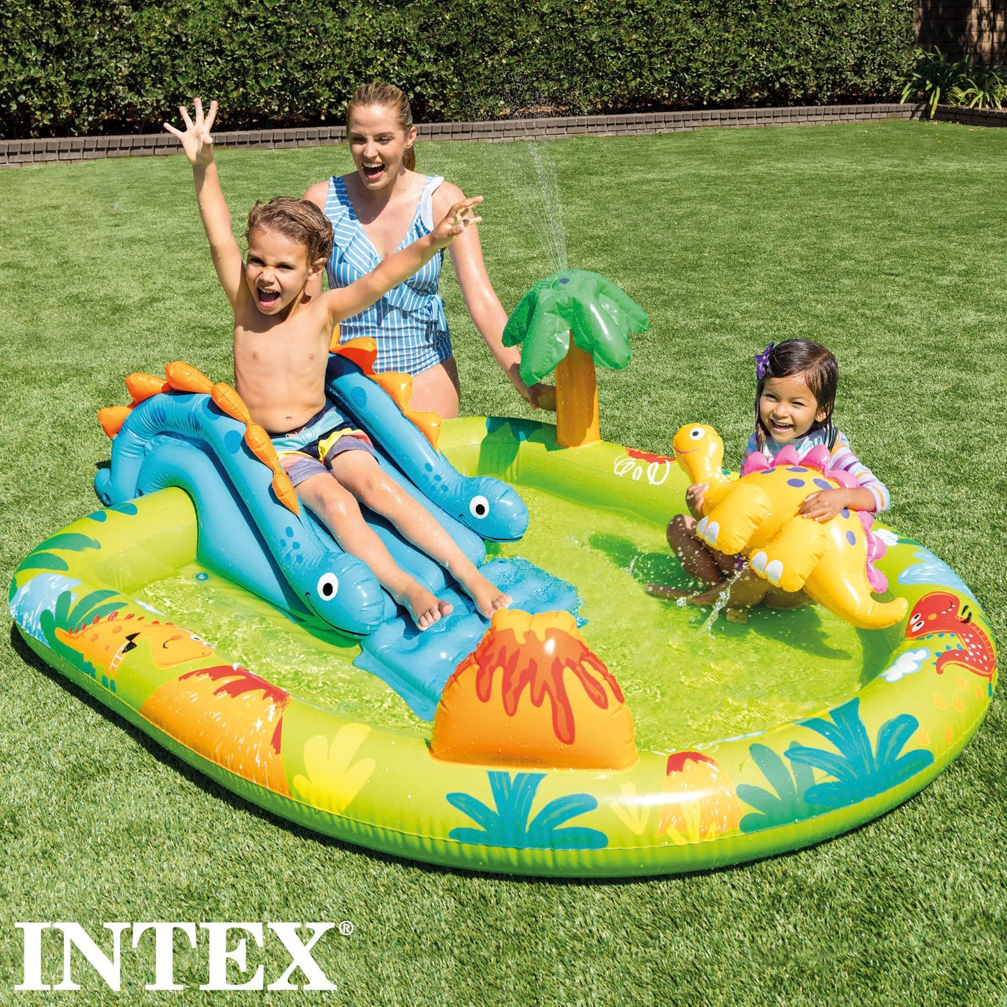 Intex 57166NP Playground Small Dino Dinausore Inflatable Playfield, Multicolored