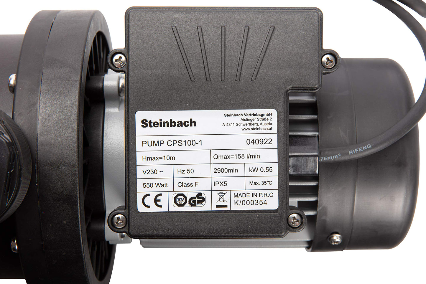 Steinbach filter pump SPS 100-1, self-priming, 230 V/550 W, Q= 158 l/min, max. pump height 10 m, 040922