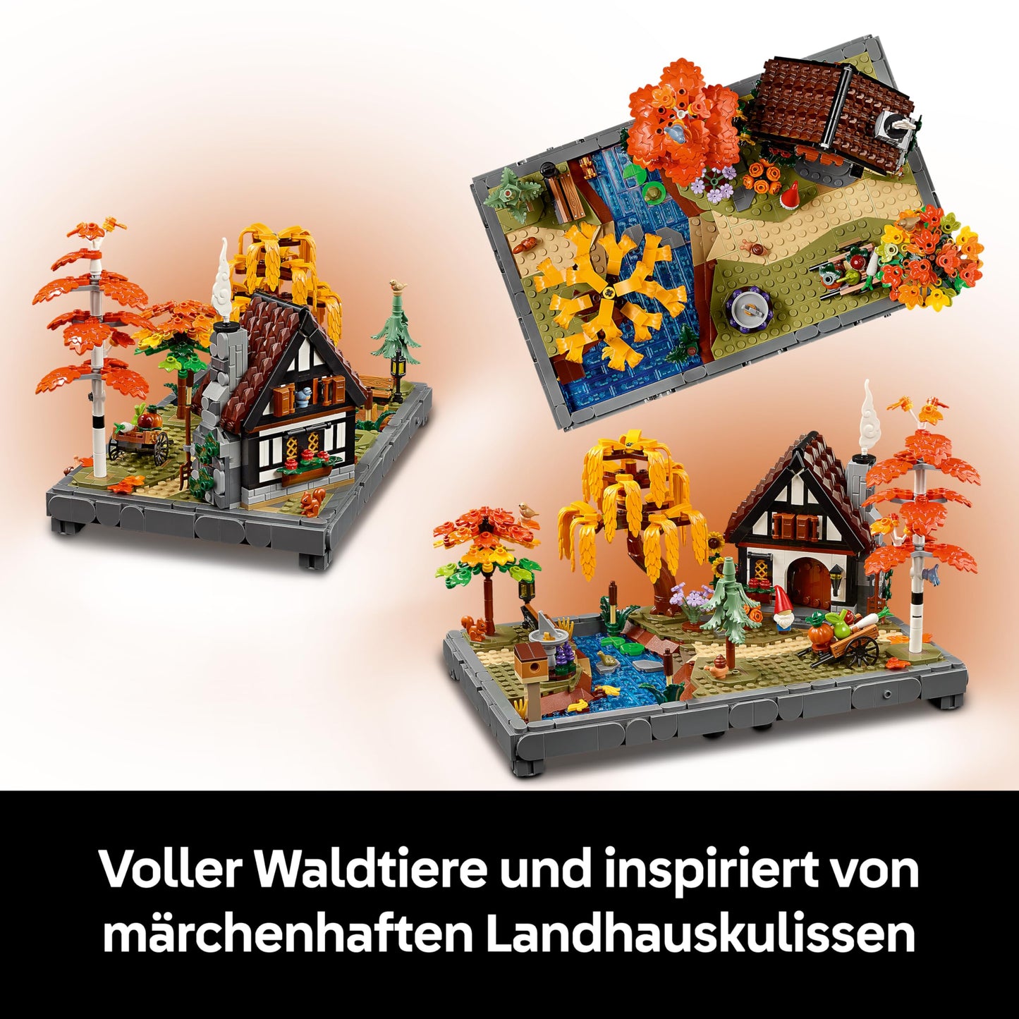 LEGO Icons Autumn Country House Garden - Transformable Desk Decoration for Adults - Animals Minifigures - Country House Style Model Building - Creative Building Set - Gift for Men & Women - 11372