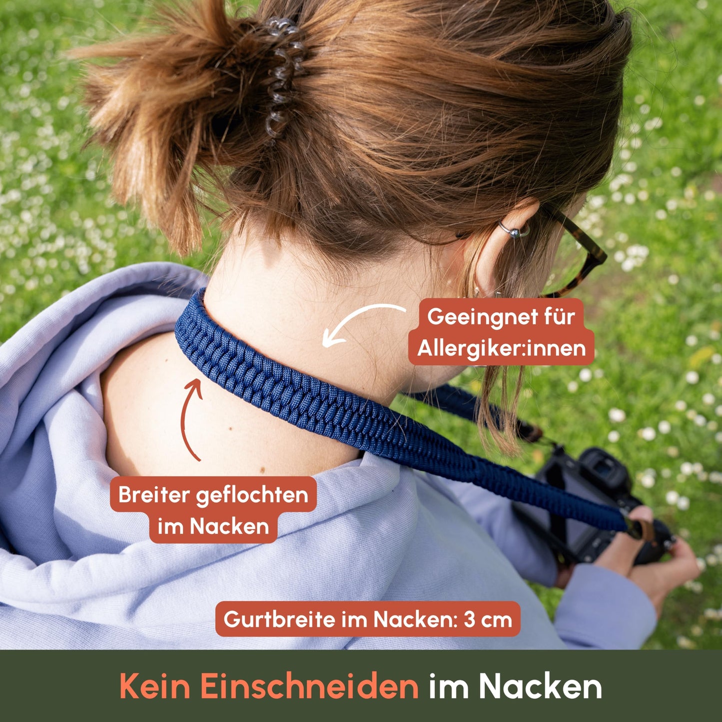 C-Rope camera strap THE TRAVELER hand-braided from paracord, shoulder strap with quick release, 125cm, navy blue - CRP-TRL-125-NBL