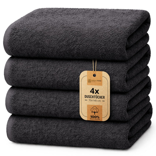 Set de 4 prosoape de duș NatureMark - prosoape de duș moi și absorbante din bumbac 100%, potrivite pentru utilizarea zilnică - negru, 70x140cm - 4dt_400_schwarz
