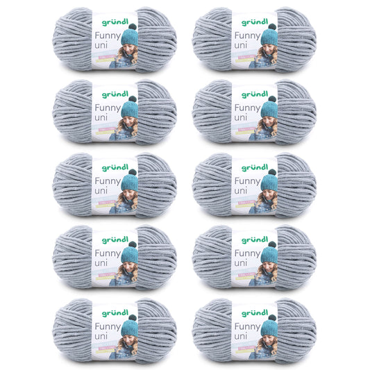 Gründl Wolle Funny uni - lână moale tip chenille pentru croșetat - pufoasă și delicată cu pielea - 100% poliester - 10 ghemuri de 100 g / 120 m - dimensiune croșetă 5-6, gri deschis - 3442-07