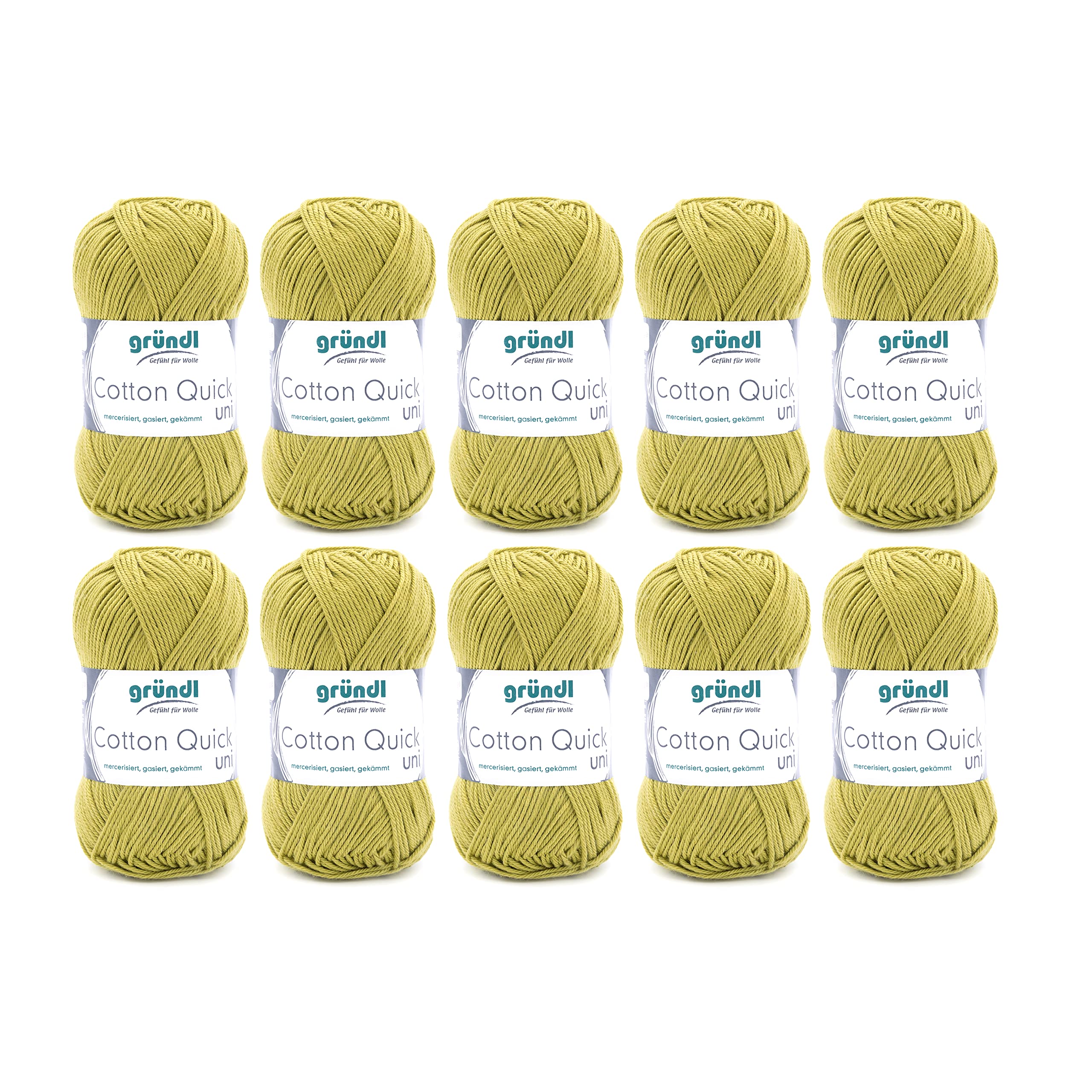 Gründl Wolle Cotton Quick uni - thin wool for crocheting - knitting yarn - crochet yarn - shiny and skin-friendly - 100% cotton - 10 balls 50 g / 125 m - needle size 3-4 - Hellolive - 865-140