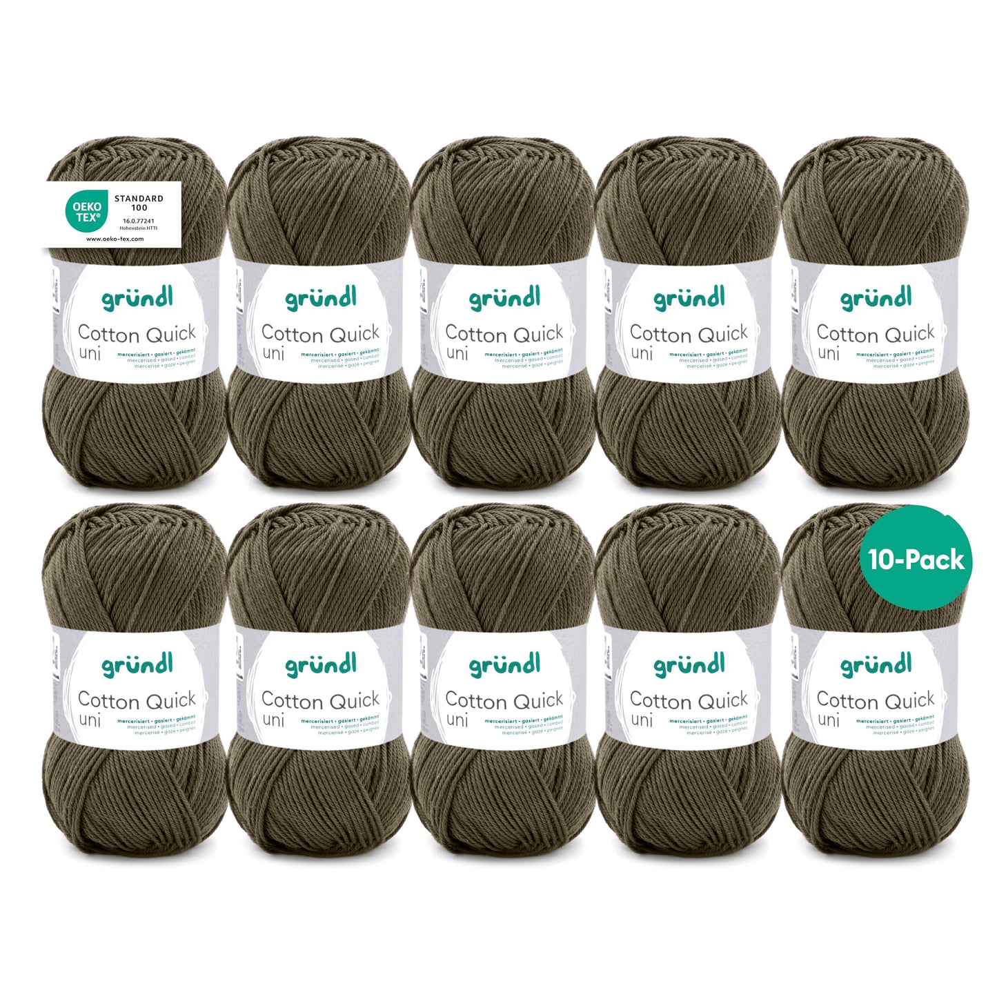 Gründl Wolle Cotton Quick uni - thin wool for crocheting - knitting yarn - crochet yarn - shiny and skin-friendly - 100% cotton - 10 balls 50 g / 125 m - needle size 3-4 - black-green - 865-168