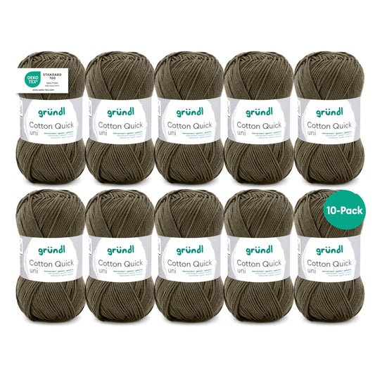 Gründl Wolle Cotton Quick uni - thin wool for crocheting - knitting yarn - crochet yarn - shiny and skin-friendly - 100% cotton - 10 balls 50 g / 125 m - needle size 3-4 - black-green - 865-168