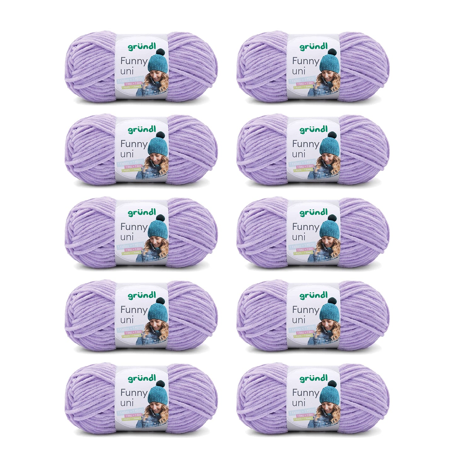 Gründl Wolle Funny uni - soft chenille wool for crocheting - cuddly and skin-friendly - 100% polyester - 10 balls 100 g / 120 m - needle size 5-6, lavender - 3442-22