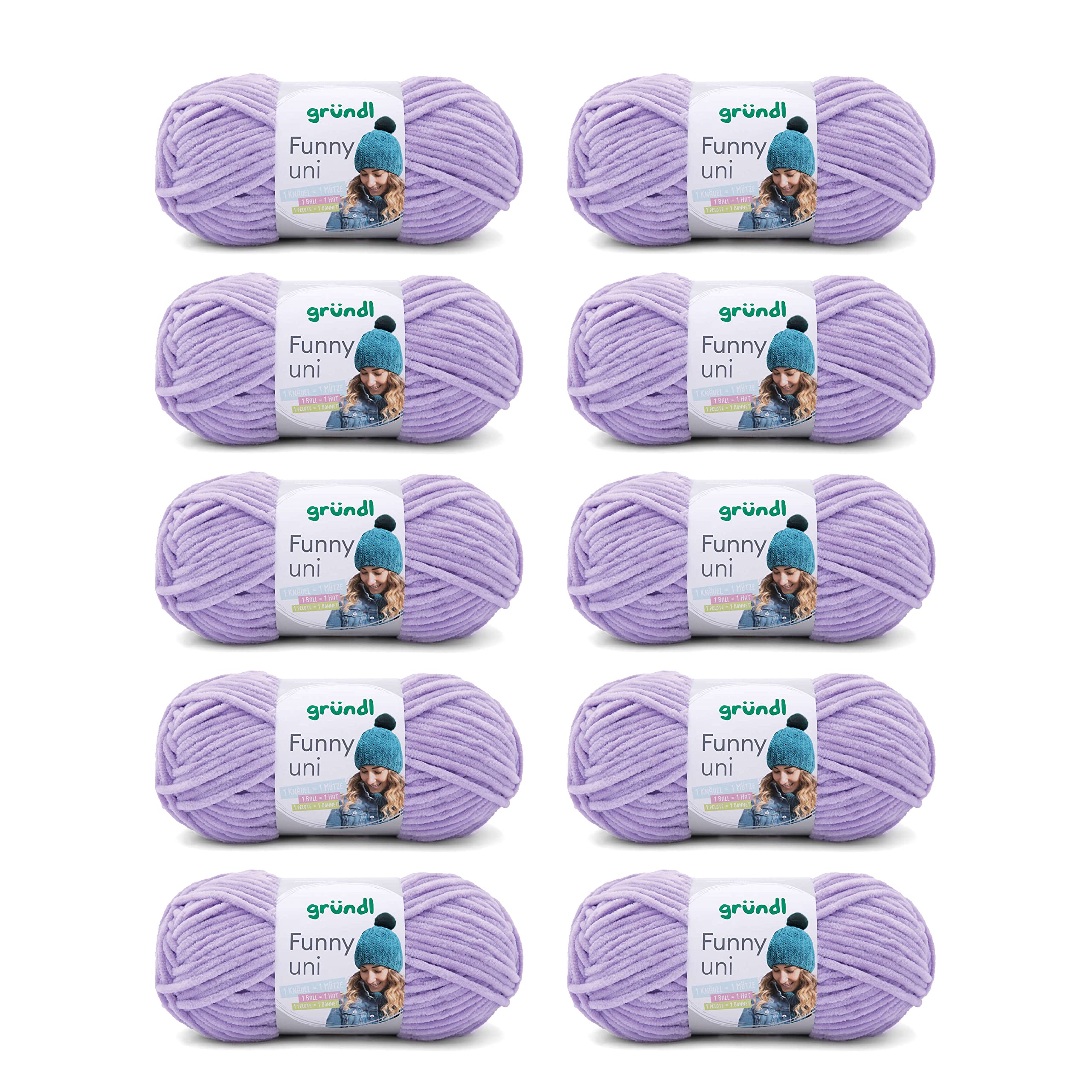 Lână Gründl Funny uni - lână moale de chenille pentru croșetat - pufoasă și delicată cu pielea - 100% poliester - 10 sculuri de 100 g / 120 m - dimensiune croșetă 5-6, lavandă - 3442-22