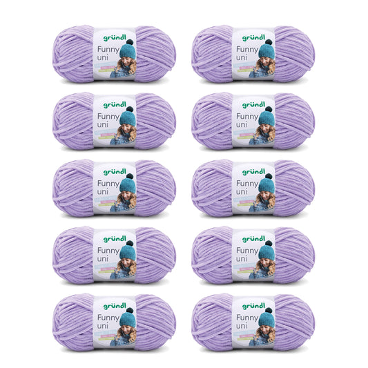 Lână Gründl Funny uni - lână moale de chenille pentru croșetat - pufoasă și delicată cu pielea - 100% poliester - 10 sculuri de 100 g / 120 m - dimensiune croșetă 5-6, lavandă - 3442-22