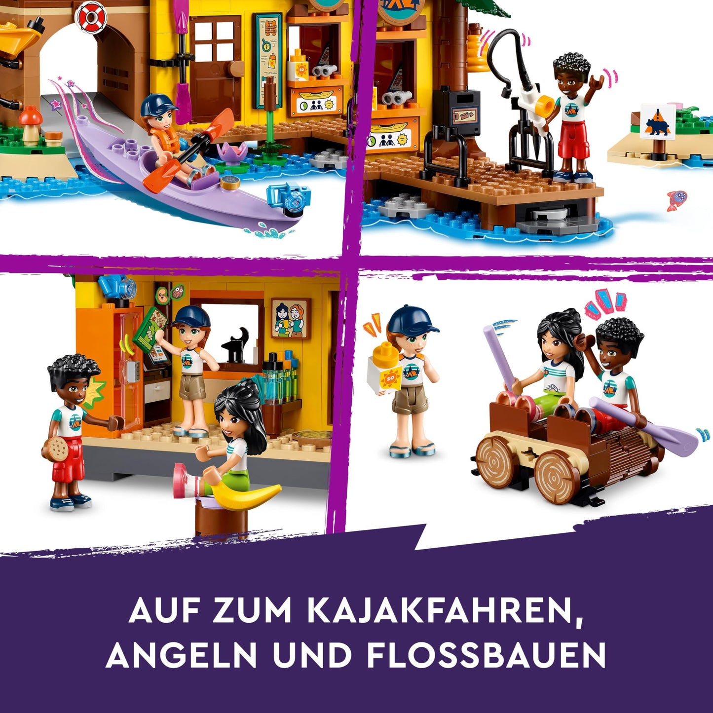 LEGO Friends adventure camp with kayak, building toy for role play, gift idea for girls and boys aged 7 and up, set with 3 toy figures and a bear, camping toy 42626