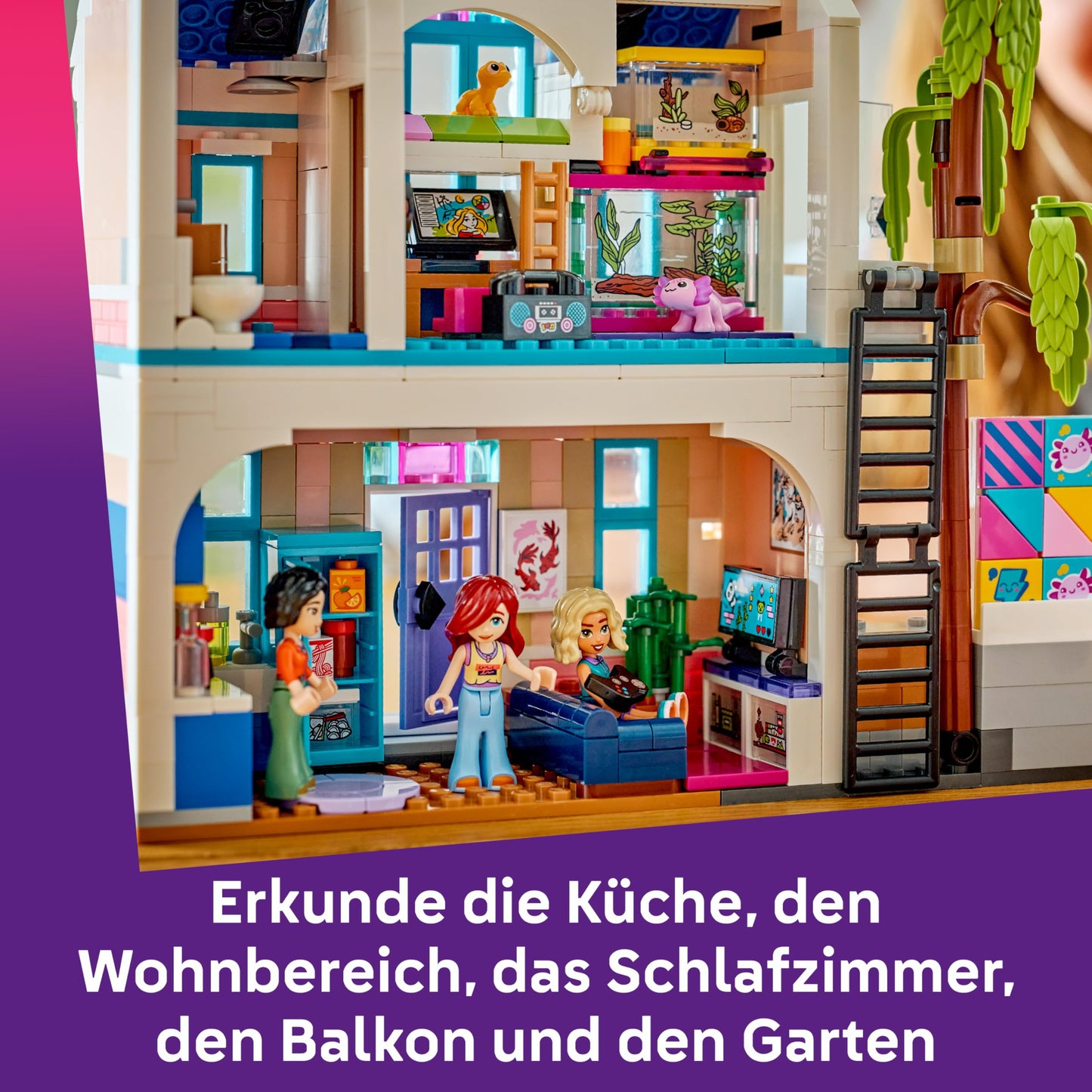 LEGO Friends Liann's Family House - Miniature Playset with Garden, 4 Mini Dolls, Axolotl & Gecko Animal Figure and Accessories - Birthday Gift for Girls Ages 7 and Up - 42687