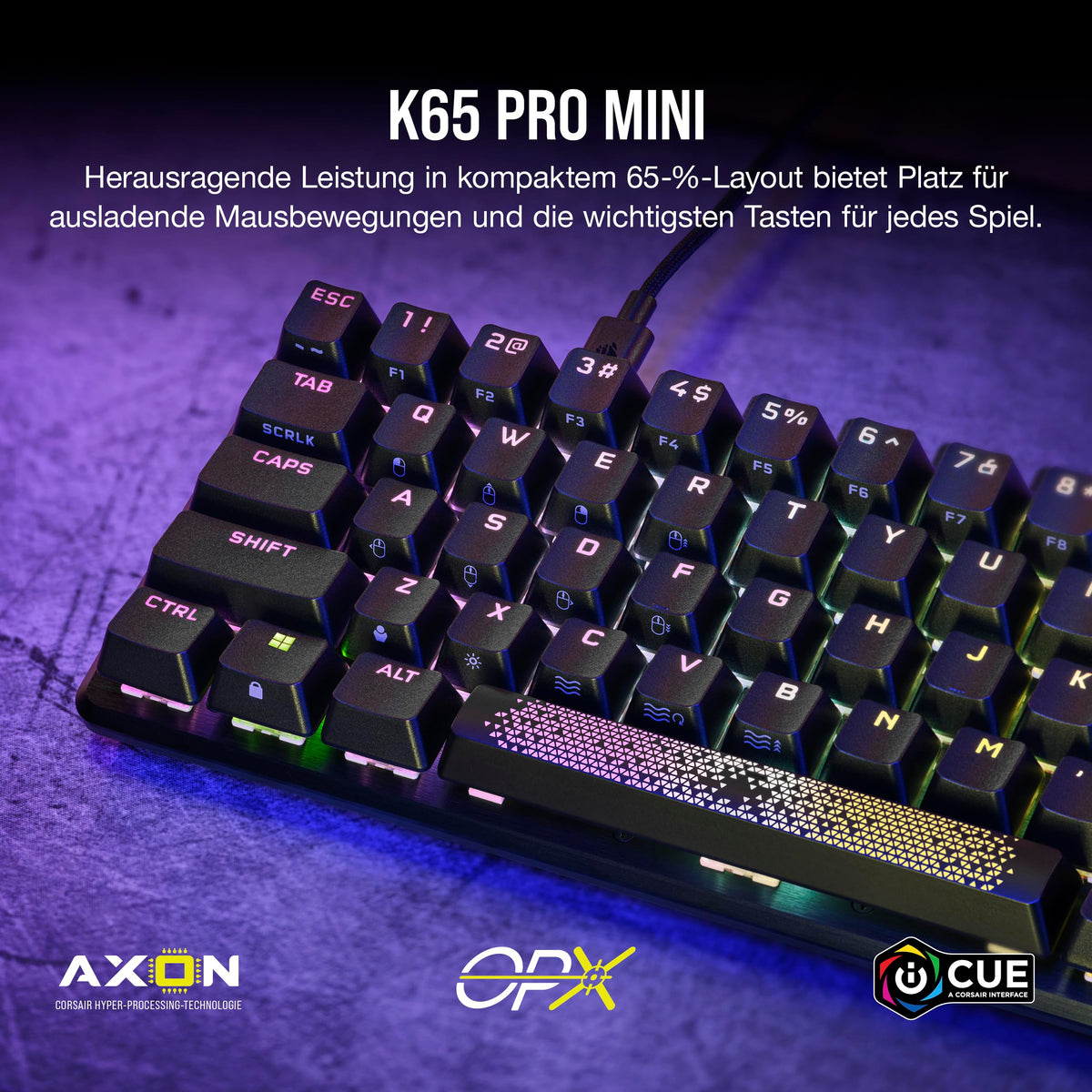 Corsair K65 PRO Mini RGB 65% Optical Mechanical Gaming Keyboard - Black - CH-91A401A-DE