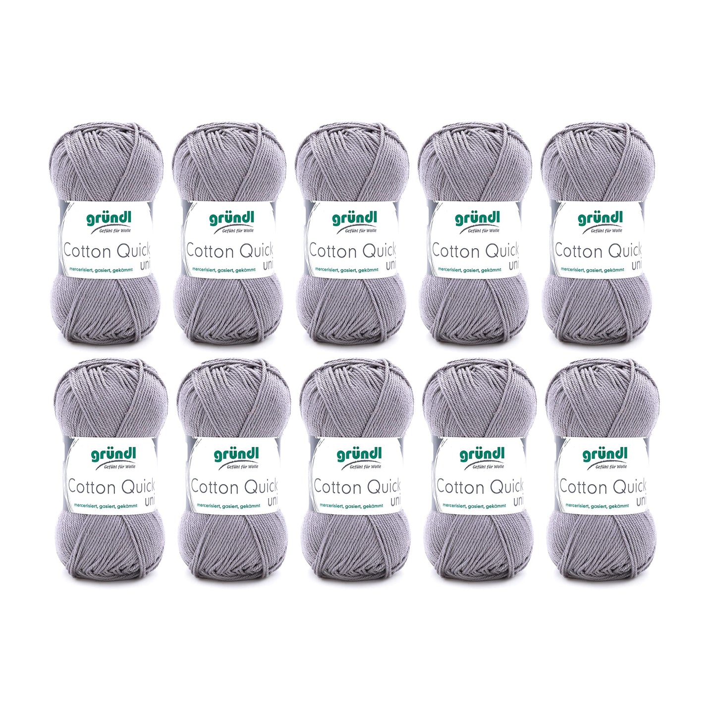Gründl Wolle Cotton Quick uni - thin wool for crocheting - knitting yarn - crochet yarn - shiny and skin-friendly - 100% cotton - 10 balls 50 g / 125 m - needle size 3-4 - silver gray - 865-70