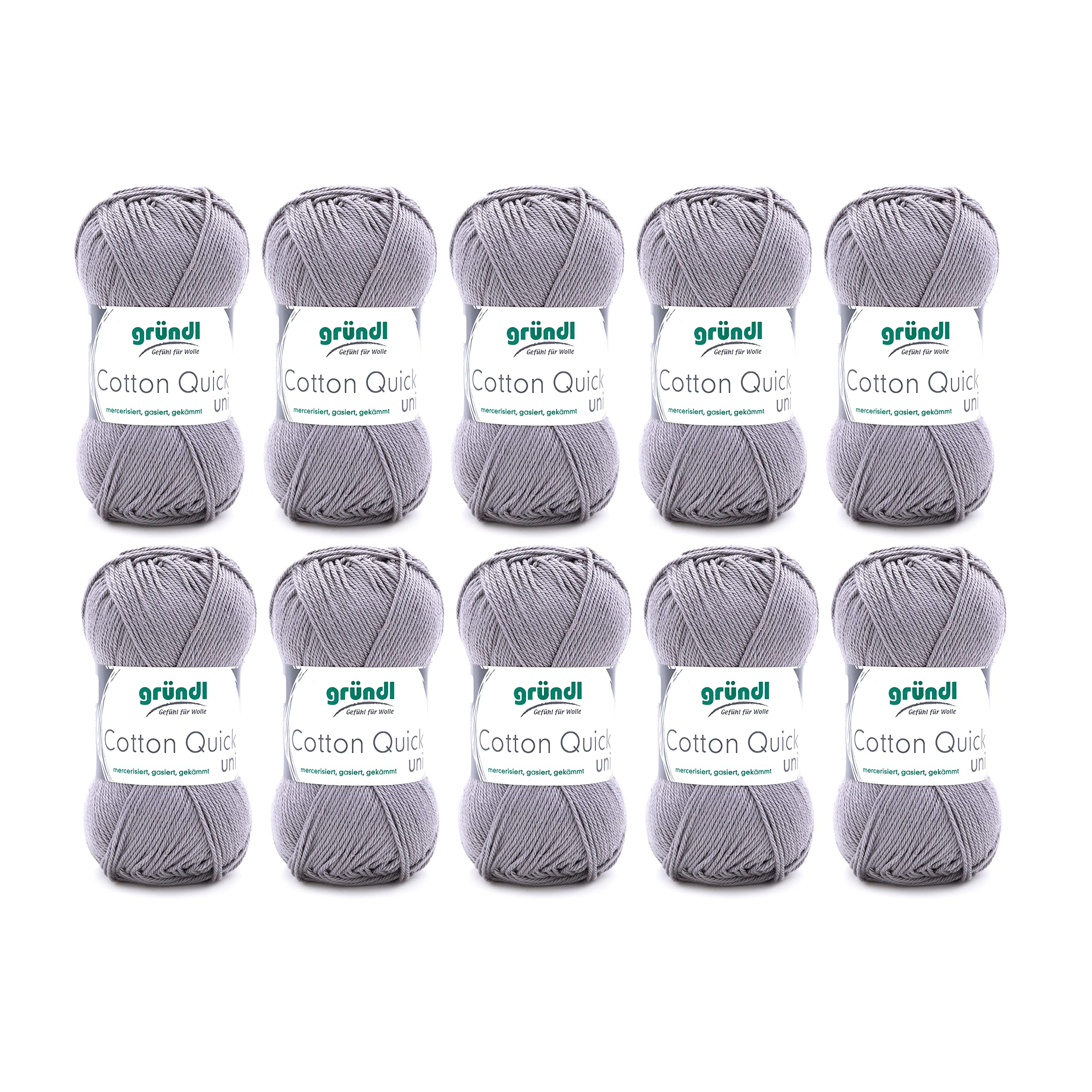 Gründl Wolle Cotton Quick uni - thin wool for crocheting - knitting yarn - crochet yarn - shiny and skin-friendly - 100% cotton - 10 balls 50 g / 125 m - needle size 3-4 - silver gray - 865-70