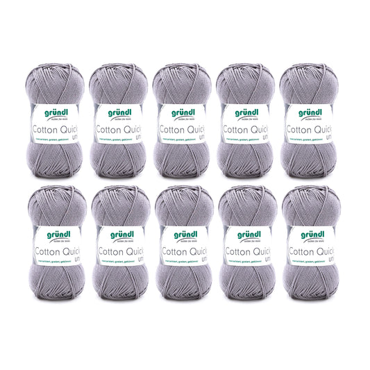 Gründl Wolle Cotton Quick uni - thin wool for crocheting - knitting yarn - crochet yarn - shiny and skin-friendly - 100% cotton - 10 balls 50 g / 125 m - needle size 3-4 - silver gray - 865-70