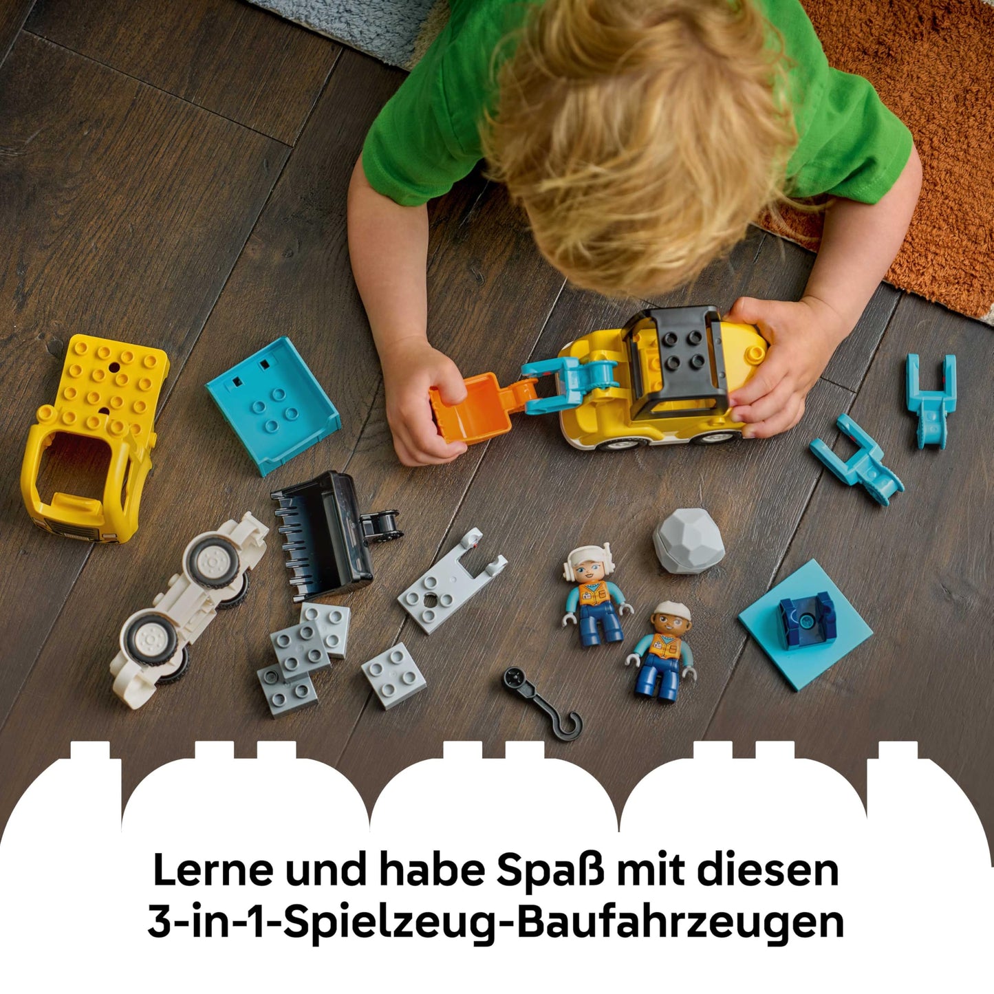 LEGO DUPLO 3-in-1 construction vehicles - educational Montessori toy for toddlers with truck, excavator and wheel loader - birthday gift for boys and girls aged 2 and up - 10475