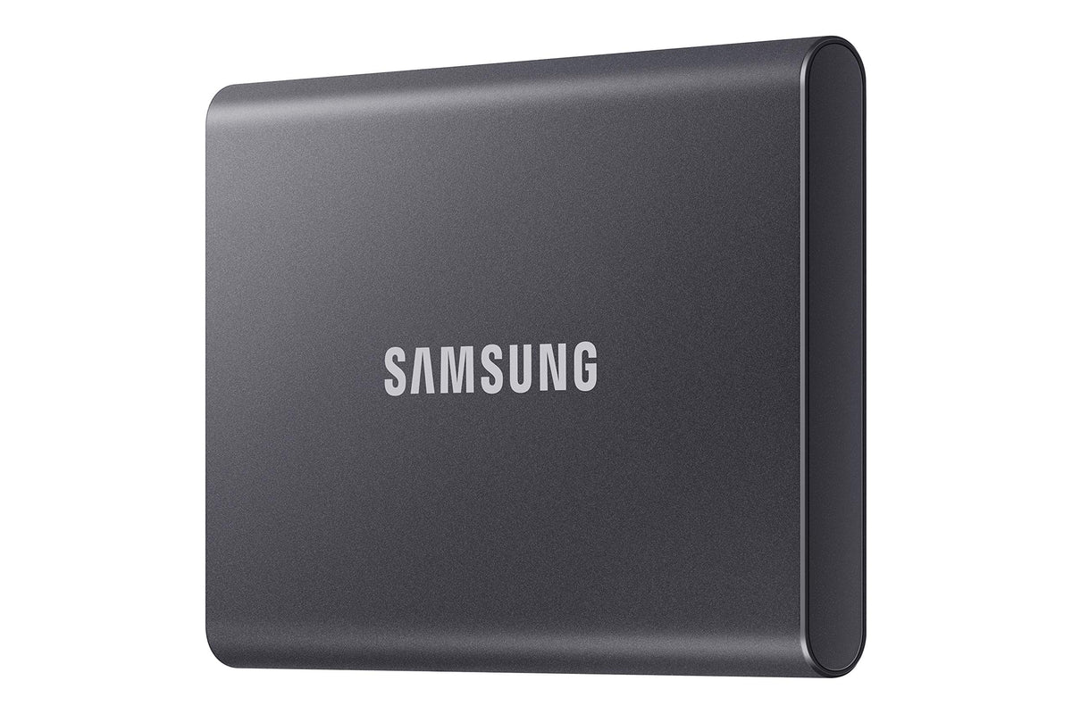 Samsung Portable SSD T7, 500 GB, USB 3.2 Gen.2, 1,050 MB/s read, 1,000 MB/s write, external SSD drive for Mac, PC, smartphone, and gaming console, gray, MU-PC500T/WW, solid-state drive.