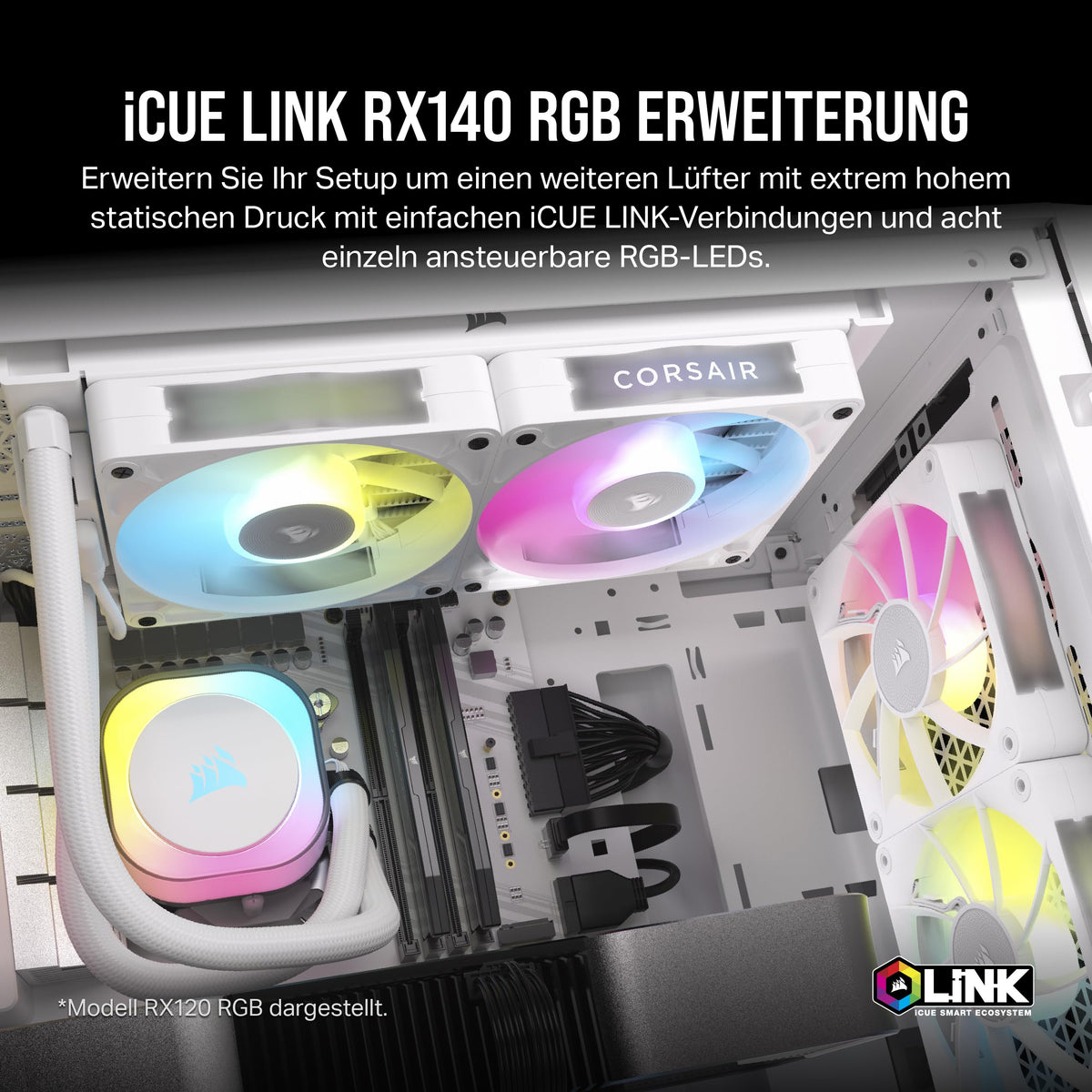 CORSAIR iCUE LINK RX140 RGB ventilator PWM de 140mm – pachet individual, alb - CO-9051023-WW