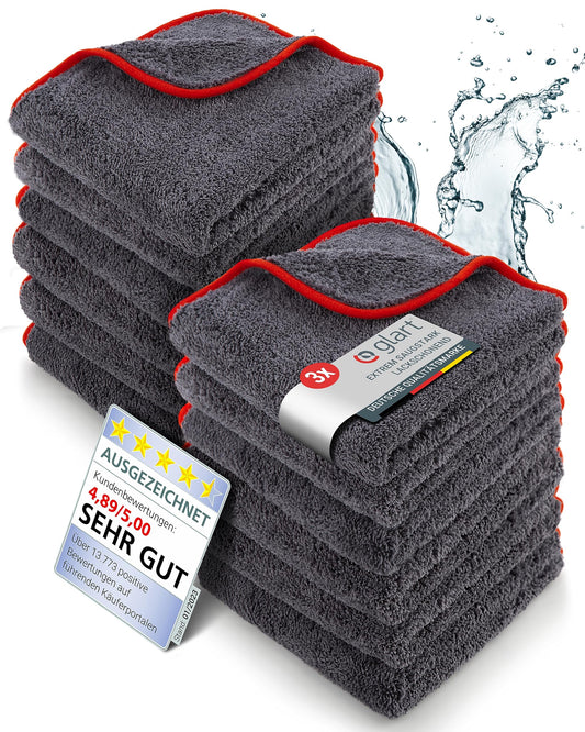 Glart 443TP4 Microfiber Cloths Set of 12 - 600 GSM - 40x40 cm - Fluffy Car Polishing Cloths for Drying & Care - Ultra Soft, Lint-Free & Absorbent - For Car Care, Motorcycle, Boat & Household