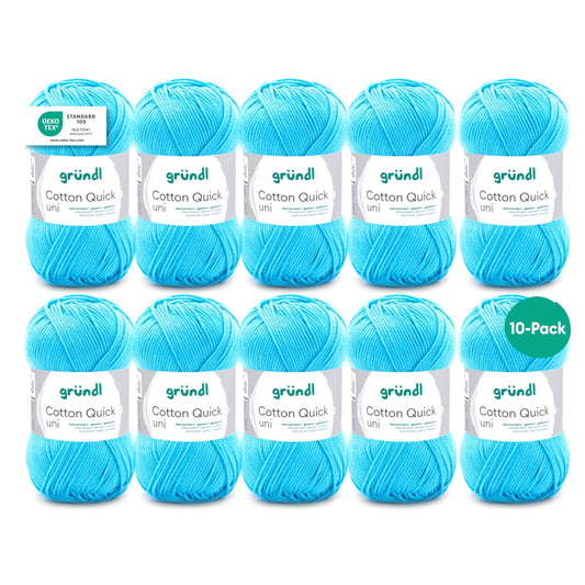 Gründl Wolle Cotton Quick uni - thin wool for crocheting - knitting yarn - crochet yarn - shiny and skin-friendly - 100% cotton - 10 balls 50 g / 125 m - needle size 3-4 - water blue - 865-136