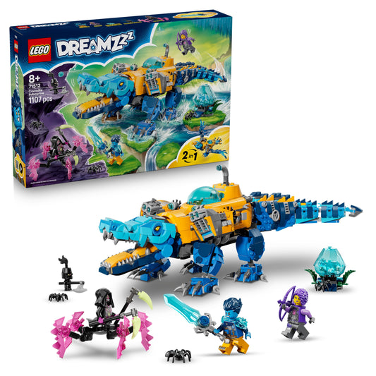 LEGO DREAMZzz 2in1 crocodile submarine - toy convertible into eagle submarine - including 3 minifigures, 2 spiders and a collectible blue treasure creature - gift for boys aged 8 and over - 71512