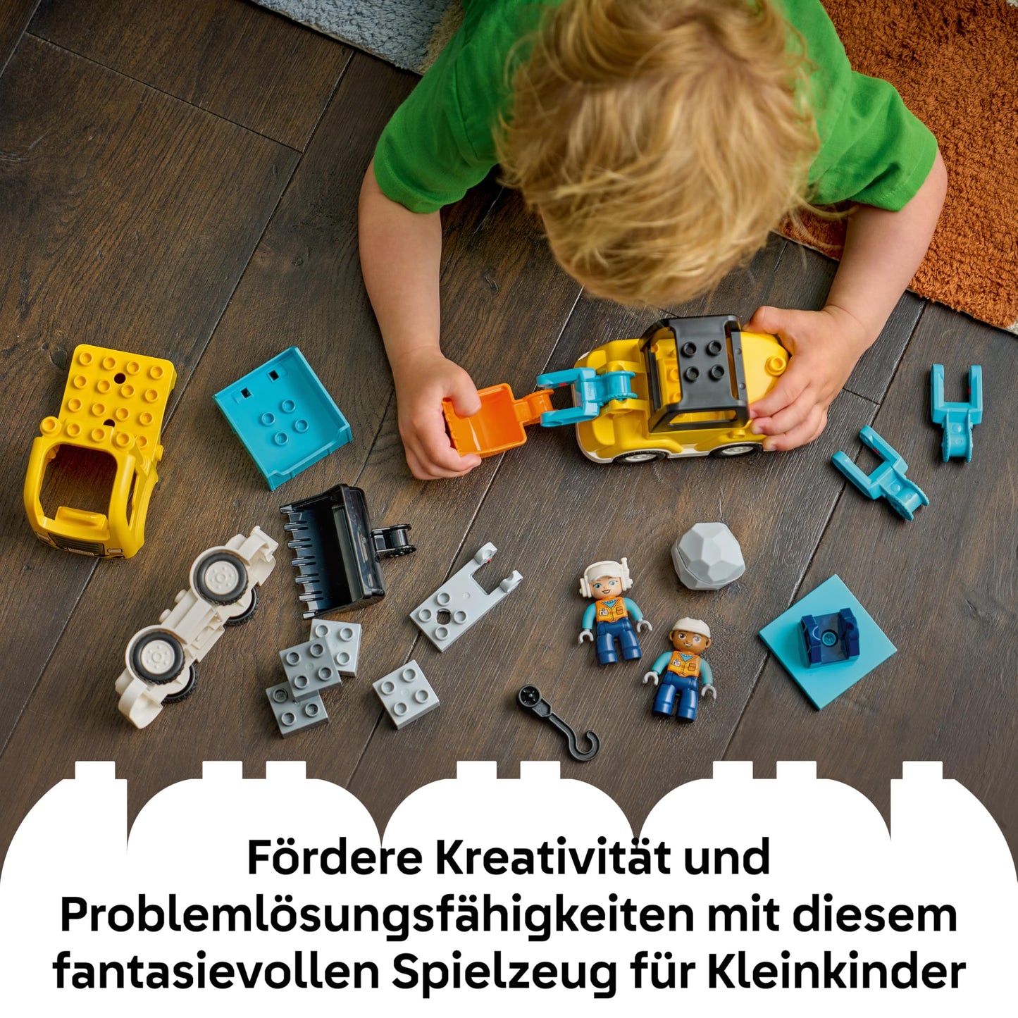 LEGO DUPLO 3-in-1 construction vehicles - educational Montessori toy for toddlers with truck, excavator and wheel loader - birthday gift for boys and girls aged 2 and up - 10475