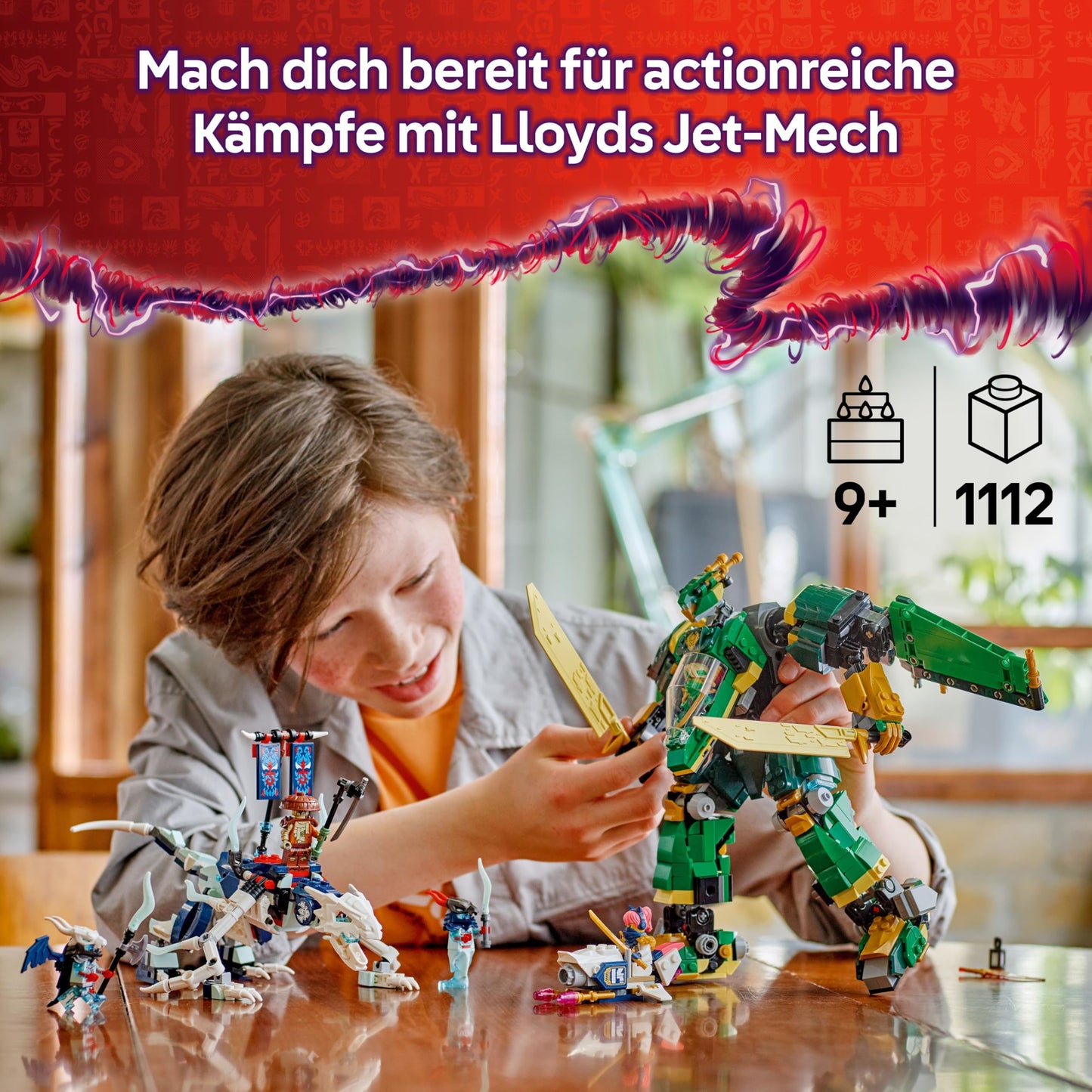 LEGO NINJAGO 2in1 Lloyd's Jet Mech - toy with 5 minifigures, dragon, equipment and flying motorcycle - gift for boys and fans of Rise of the Dragons aged 9 and over 71845