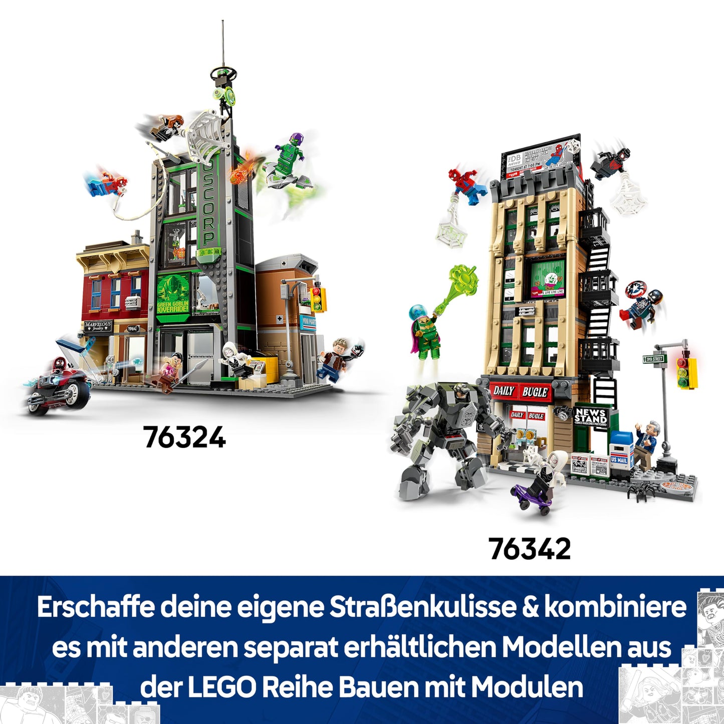 LEGO | Marvel Spider-Man vs. Mysterio: Daily Bugle - Superhero toy with mech action figure and 7 minifigures - children's gift for boys aged 10 and over, girls and fans - 76342