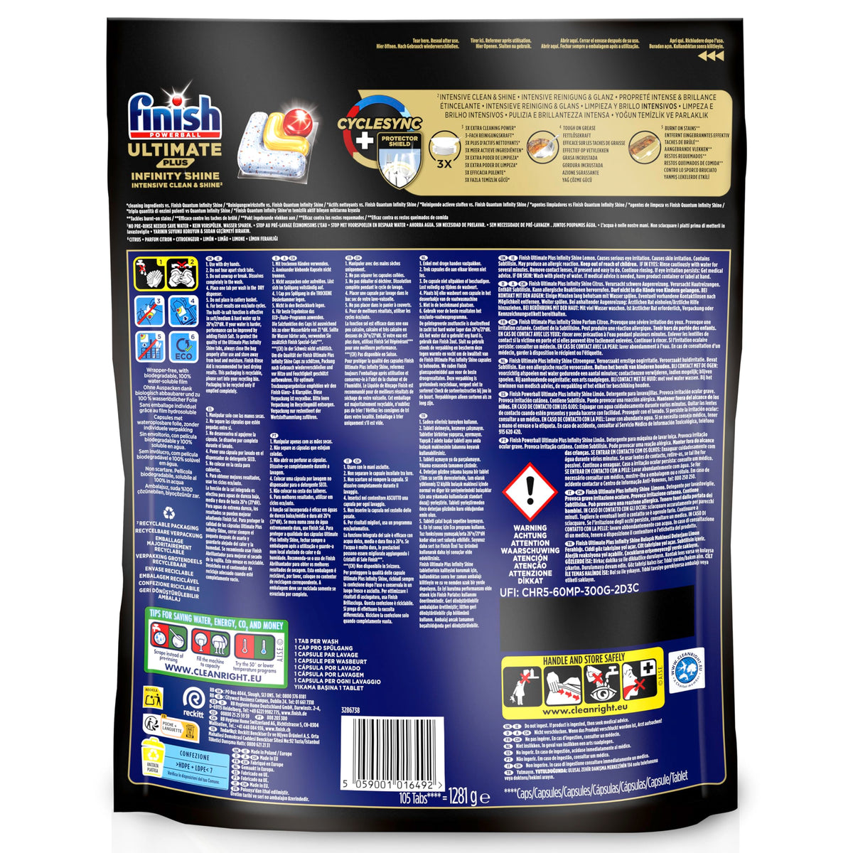 Finish Ultimate Plus Infinity Shine Citrus Spülmaschinentabs – Tablete pentru mașina de spălat vase pentru curățare intensivă, putere de degresare și strălucire cu scut de protecție – 210 Finish Caps - 3272542
