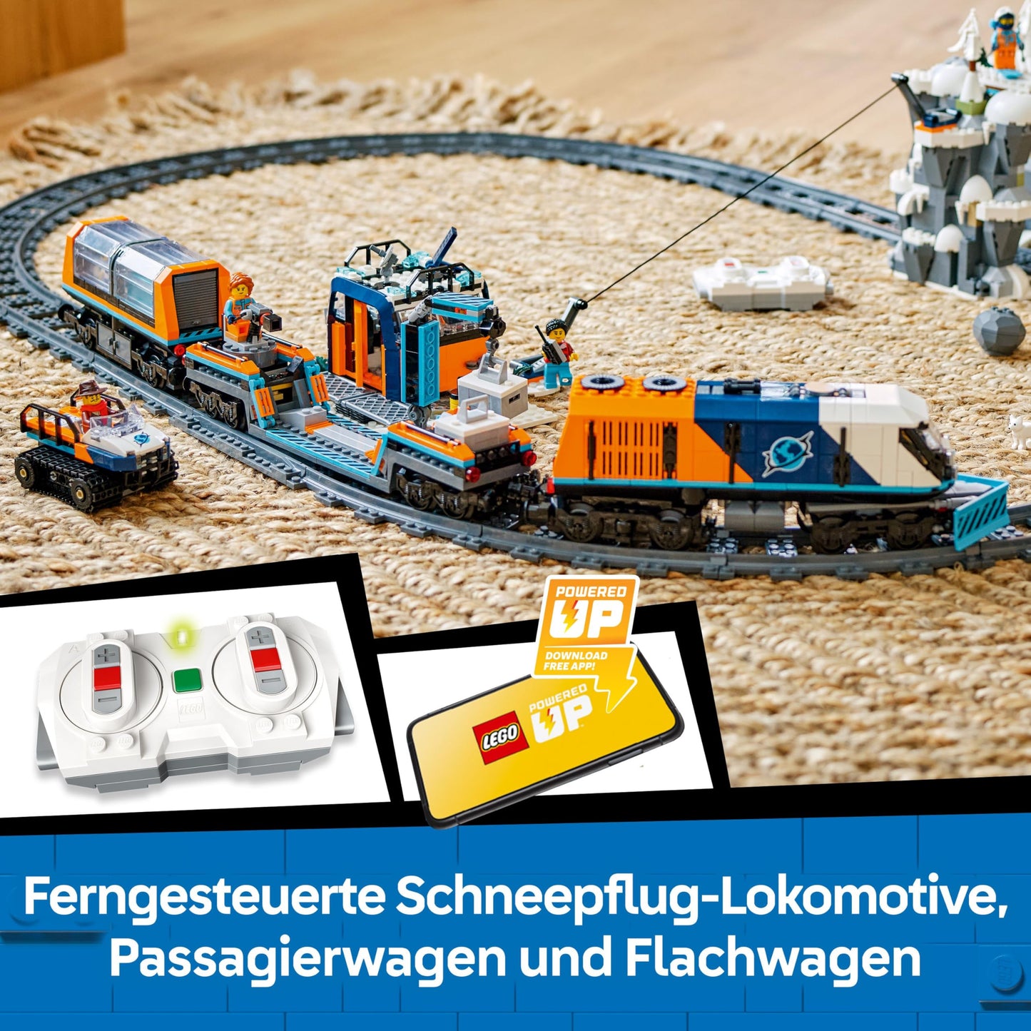 LEGO City Trains Arctic Polar Express - toy with remote-controlled train - snow plow, 22 track segments, 6 minifigures & rock slide function - gift for boys and girls aged 7 and up - 60470