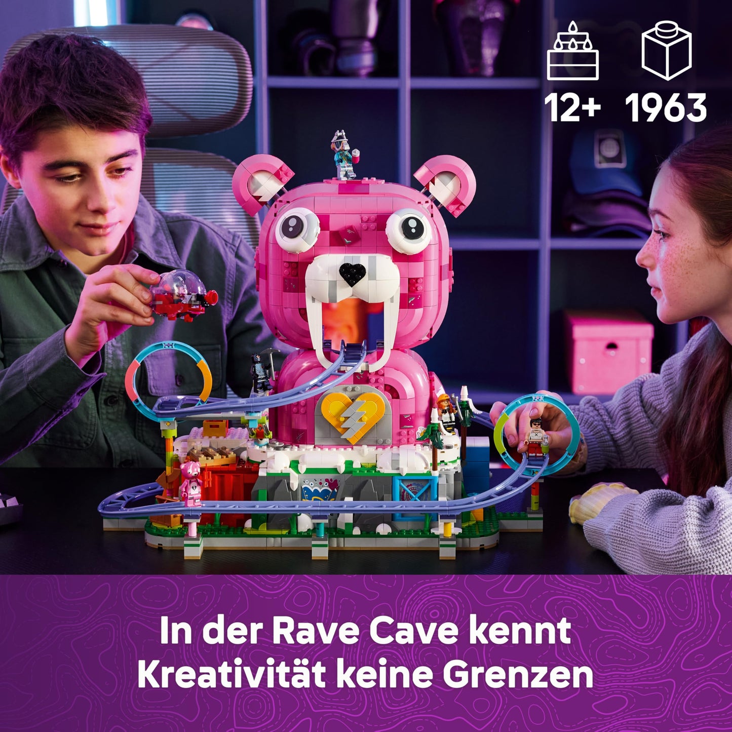 LEGO Fortnite Rave Cave - Interactive toy with theme park model and 6 minifigures - Room decoration for children - Gaming gift for boys, girls and teenagers aged 12 and up - 77082