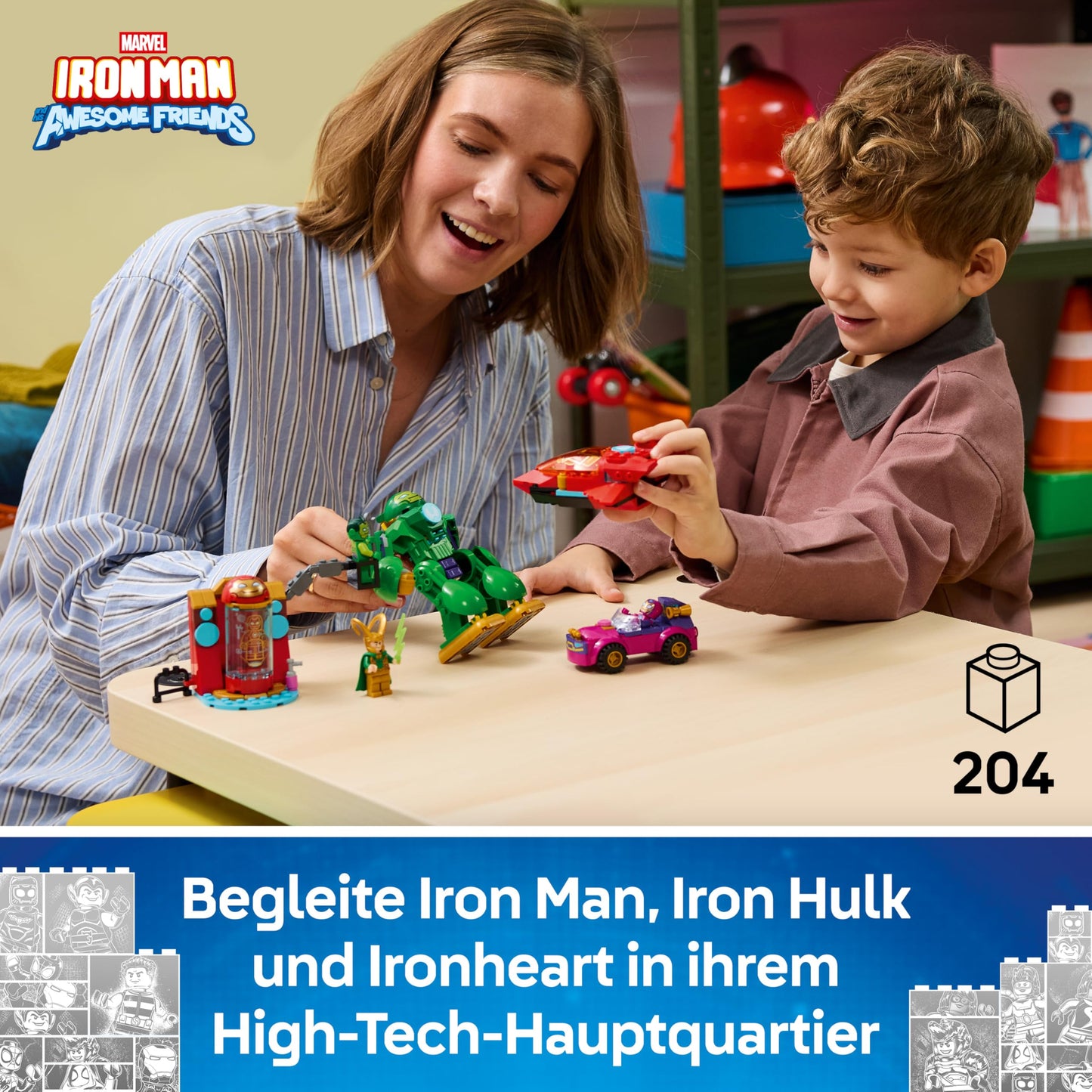 LEGO ǀ Marvel Iron Man and his fantastic friends Loki vs. Team Iron Man - superhero toy with car, plane, mech figure & 4 minifigures - gift for boys aged 4 and up & fans - 11211