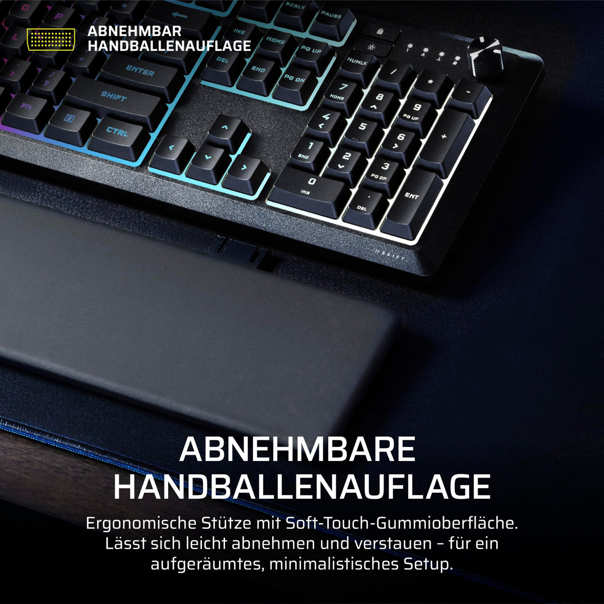 Corsair Skiff 100 Plus Silent RGB Wired Gaming Keyboard - Black - CH-9226I65-DE