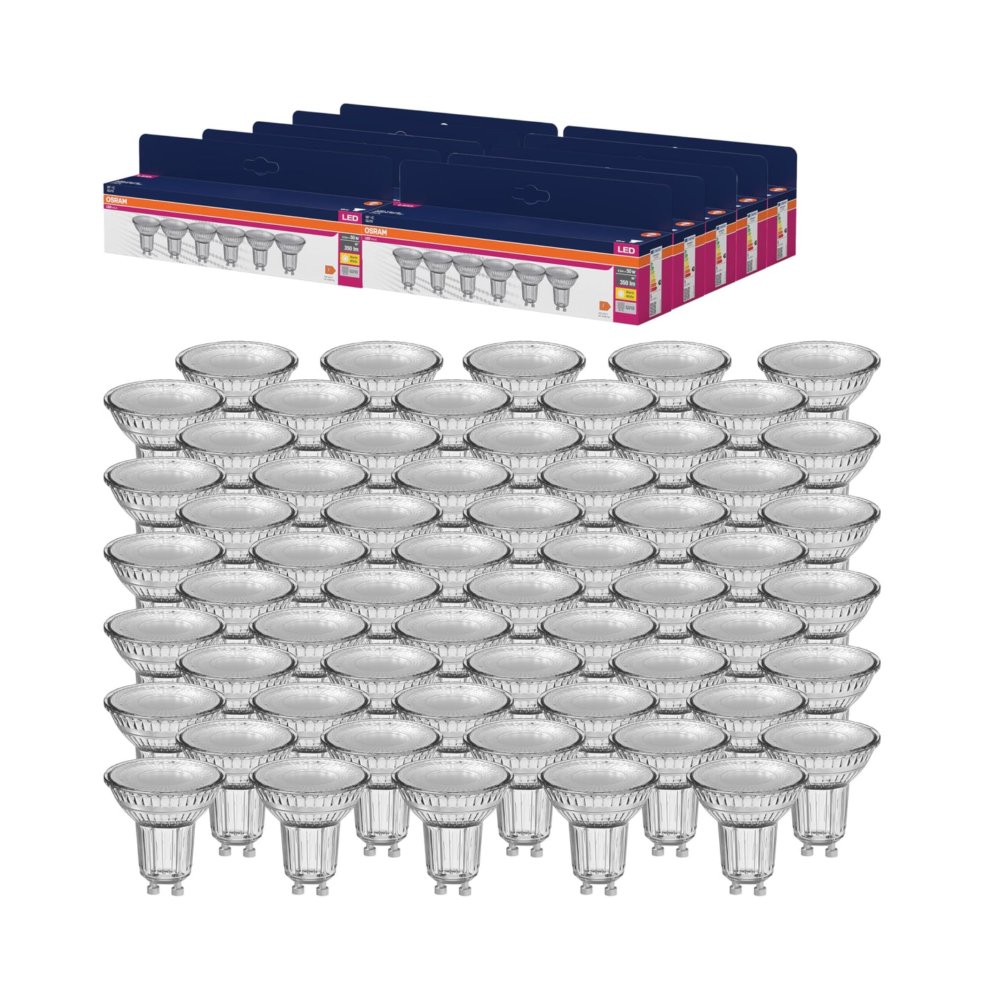 Osram LED Star VALUE PAR16, value pack with 60 bulbs, replaces conventional 50W reflector light bulbs, warm white (2700K), 4.3W, GU10 base, filament glass, not dimmable - 4099854334450