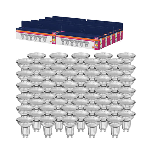 Osram LED Star VALUE PAR16, value pack with 60 bulbs, replaces conventional 50W reflector light bulbs, warm white (2700K), 4.3W, GU10 base, filament glass, not dimmable - 4099854334450