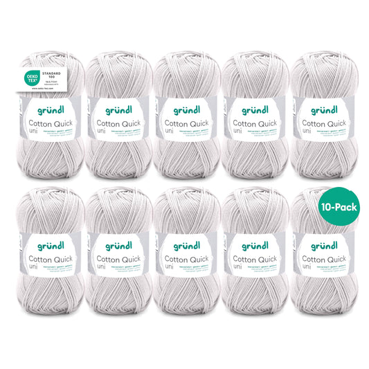 Gründl Wolle Cotton Quick uni - thin wool for crocheting - knitting yarn - crochet yarn - shiny and skin-friendly - 100% cotton - 10 balls 50 g / 125 m - needle size 3-4 - light gray - 865-150