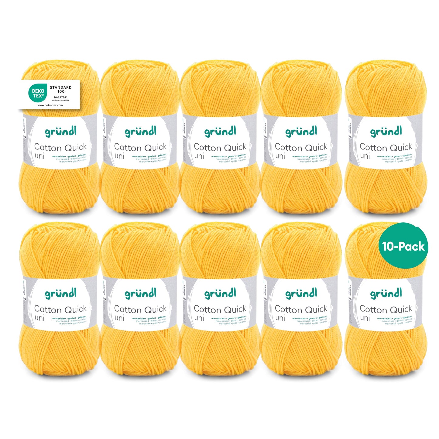 Gründl Wolle Cotton Quick uni - thin wool for crocheting - knitting yarn - crochet yarn - shiny and skin-friendly - 100% cotton - 10 balls 50 g / 125 m - needle size 3-4 - corn yellow - 865-138