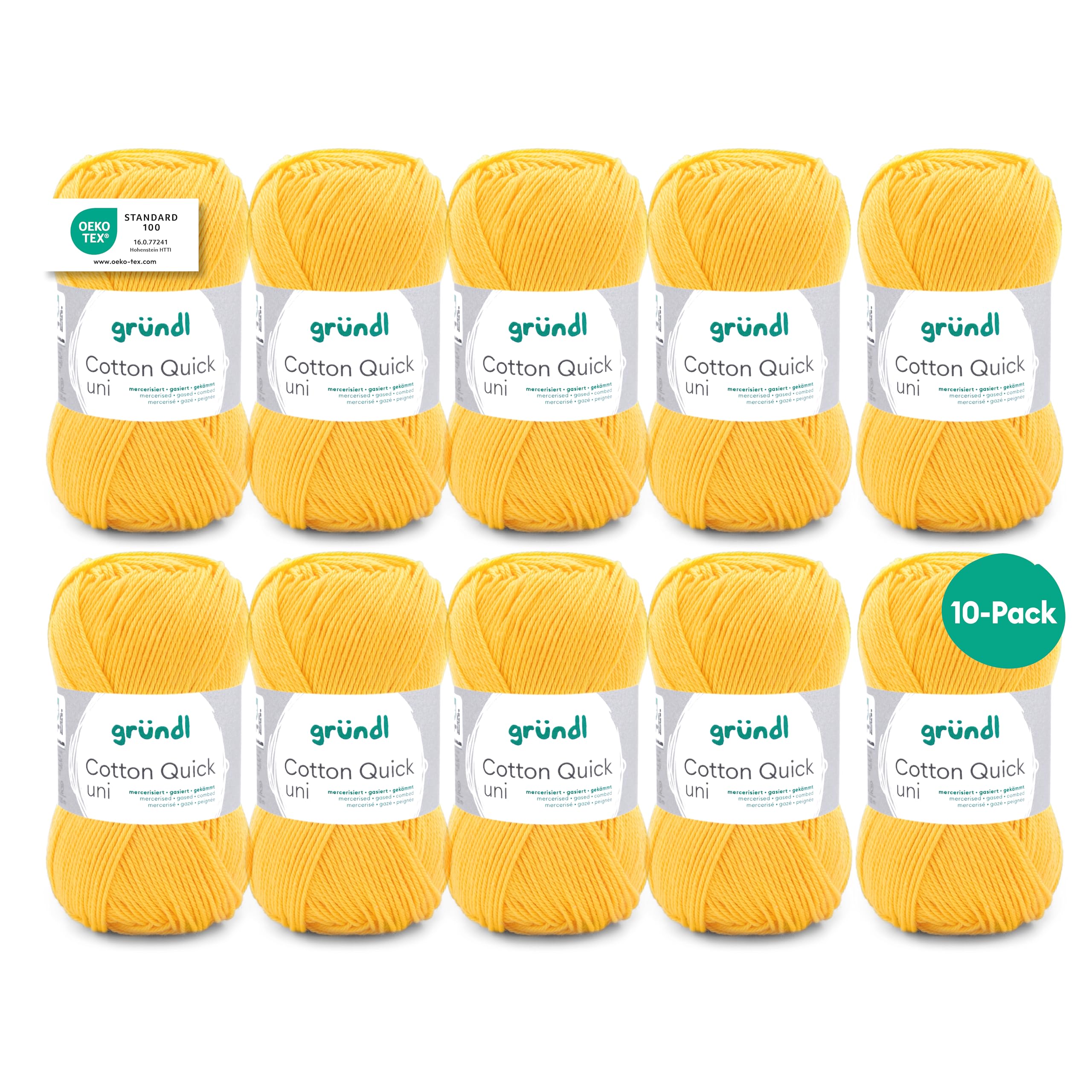Gründl Wolle Cotton Quick uni - thin wool for crocheting - knitting yarn - crochet yarn - shiny and skin-friendly - 100% cotton - 10 balls 50 g / 125 m - needle size 3-4 - corn yellow - 865-138