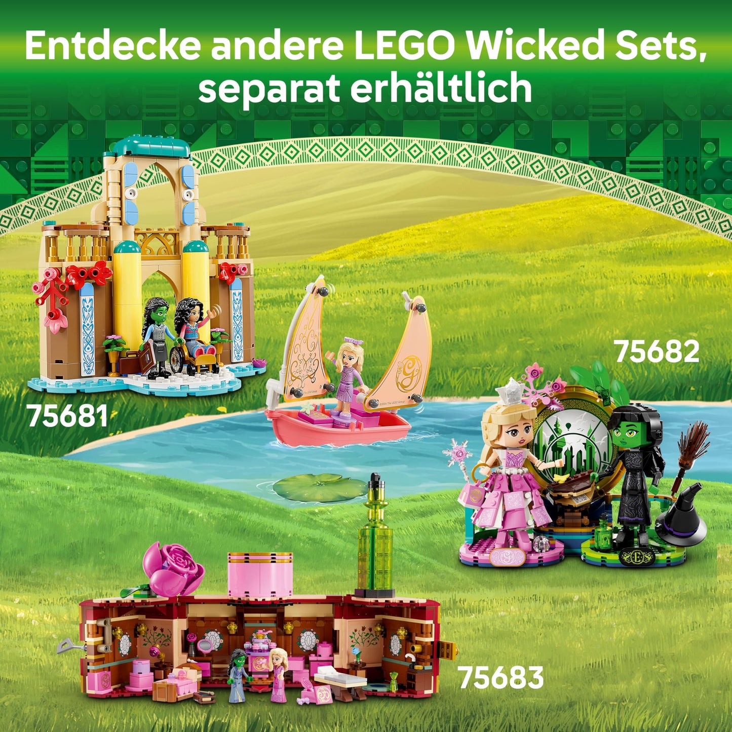 LEGO Wicked Welcome to Emerald City, toy with tower, Glinda and Elphaba mini-dolls, gift for fans of the film and girls and boys aged 9 and up who love dollhouses 75684
