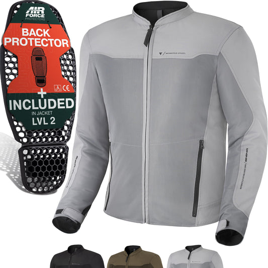 SHIMA OpenAir Motorcycle Jacket Men with Protectors AirForce Back Protector Motorcycle Jacket Summer Mesh Ventilated Textile Jacket Protective Jackets Protector Jacket Airy (Men, Grey, S) - OPENAIR