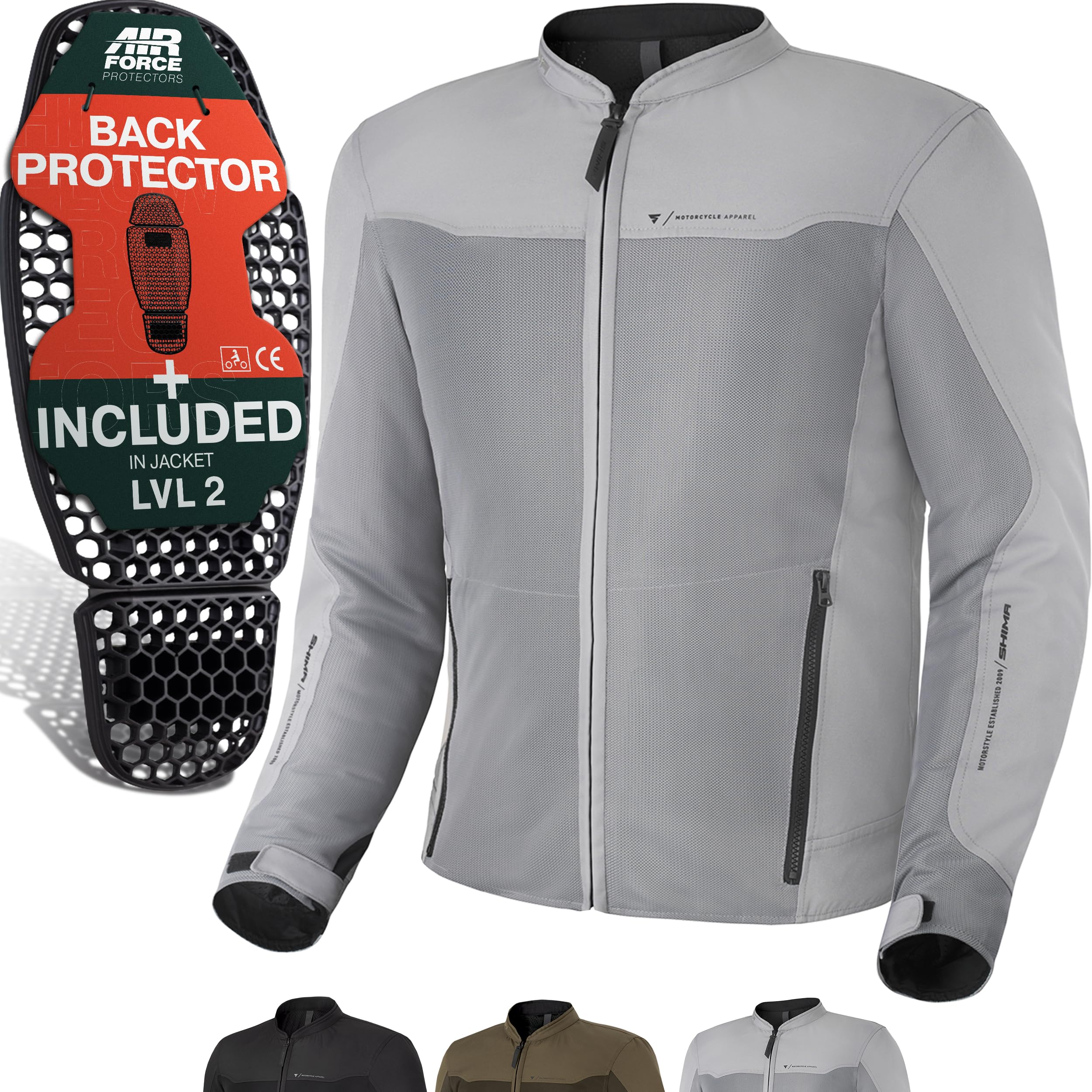 SHIMA OpenAir Motorcycle Jacket Men with Protectors AirForce Back Protector Motorcycle Jacket Summer Mesh Ventilated Textile Jacket Protective Jackets Protector Jacket Airy (Men, Grey, M) - OPENAIR
