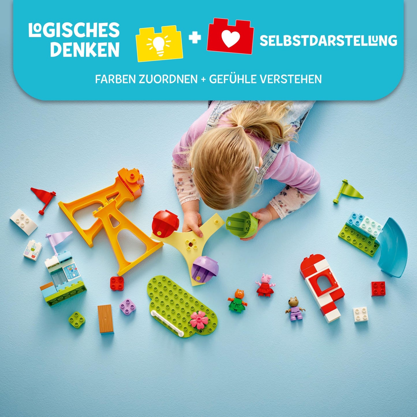 LEGO DUPLO Peppa Pig Fair - Montessori toy - motor skills toy for children aged 2 and up - preschool games with Ferris wheel, slide & 3 figures incl. Mollie Mieze & Klausi Kläff 10453